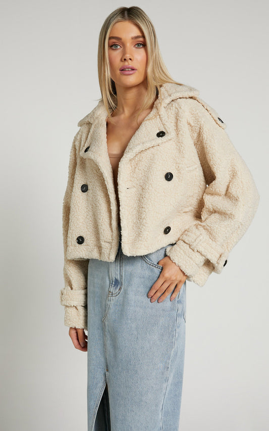 Kennedy Jacket - Borg Cropped Jacket in Cream