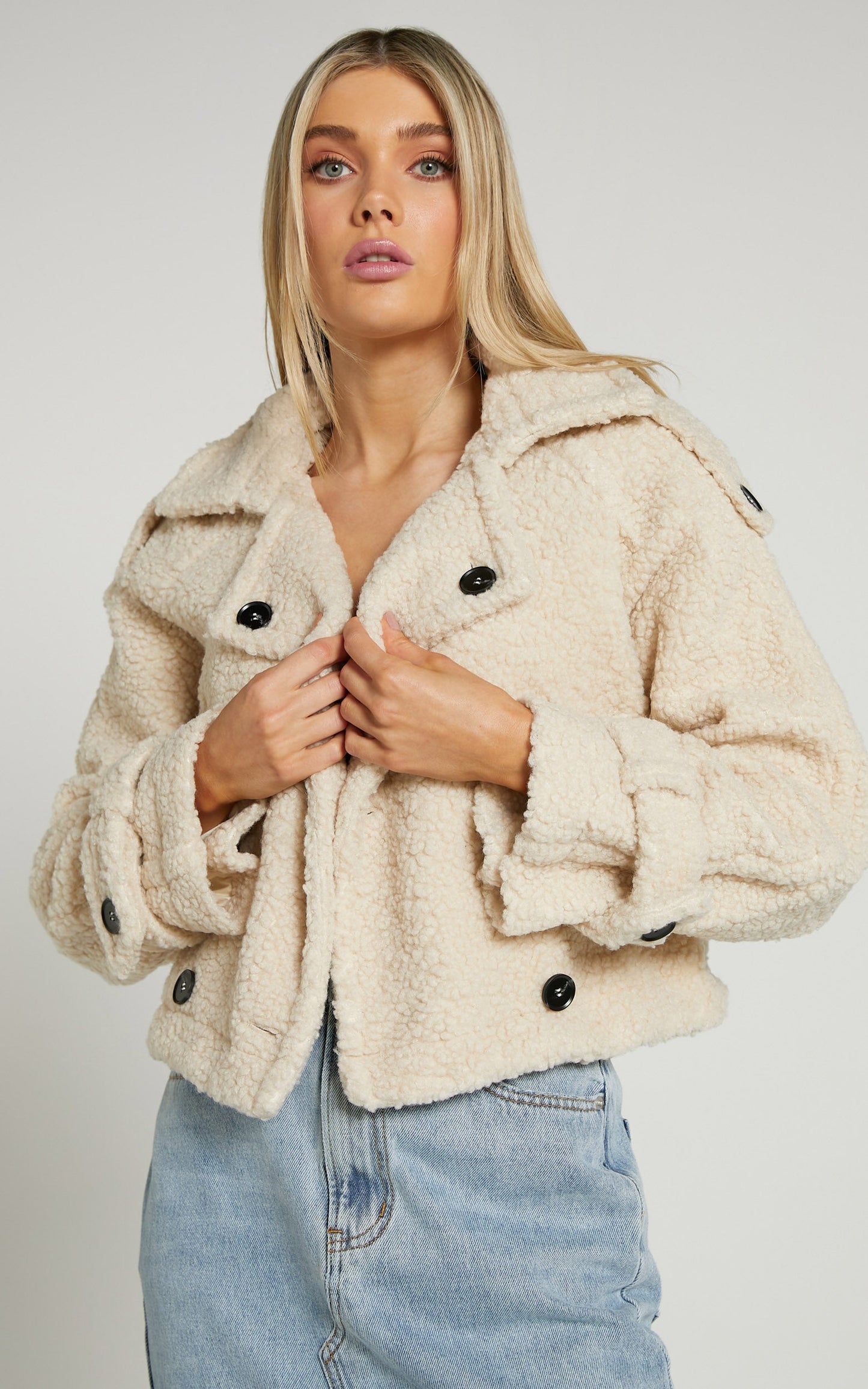 Kennedy Jacket - Borg Cropped Jacket in Cream