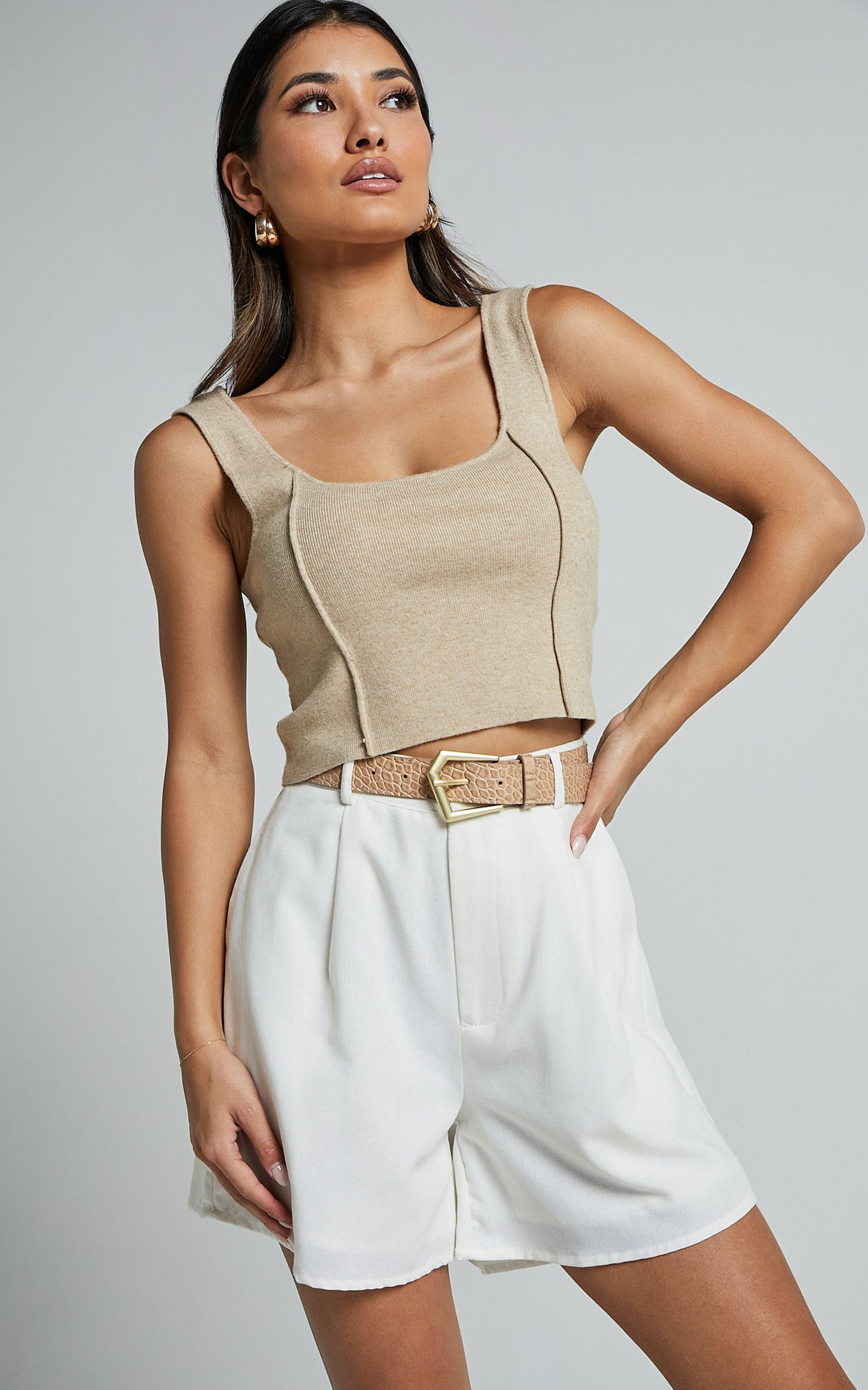 Kenyana Top - Detailed Singlet Crop Top in Natural