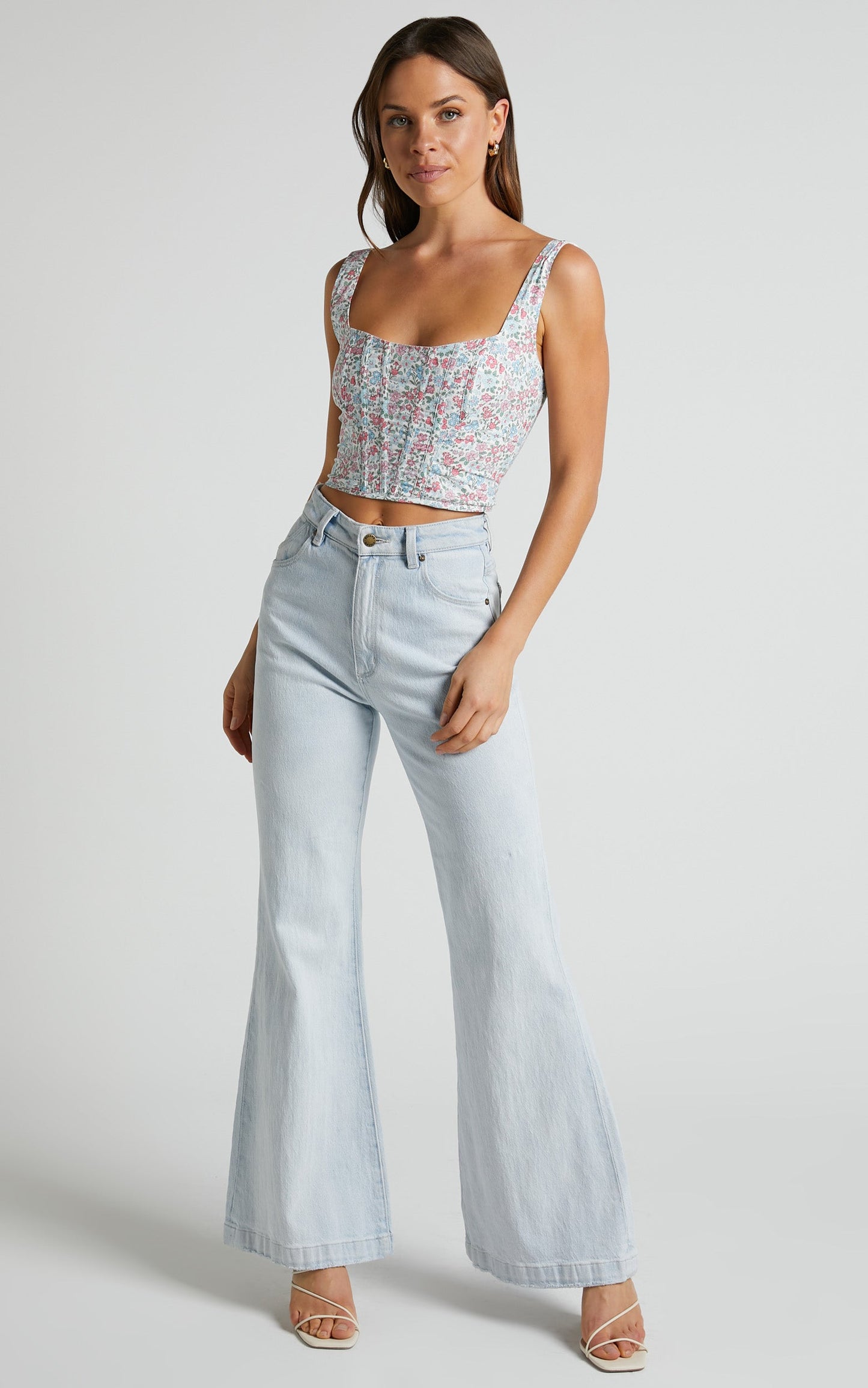 Keriana Top - Square Neck Cropped Corset in Purple Pink Floral