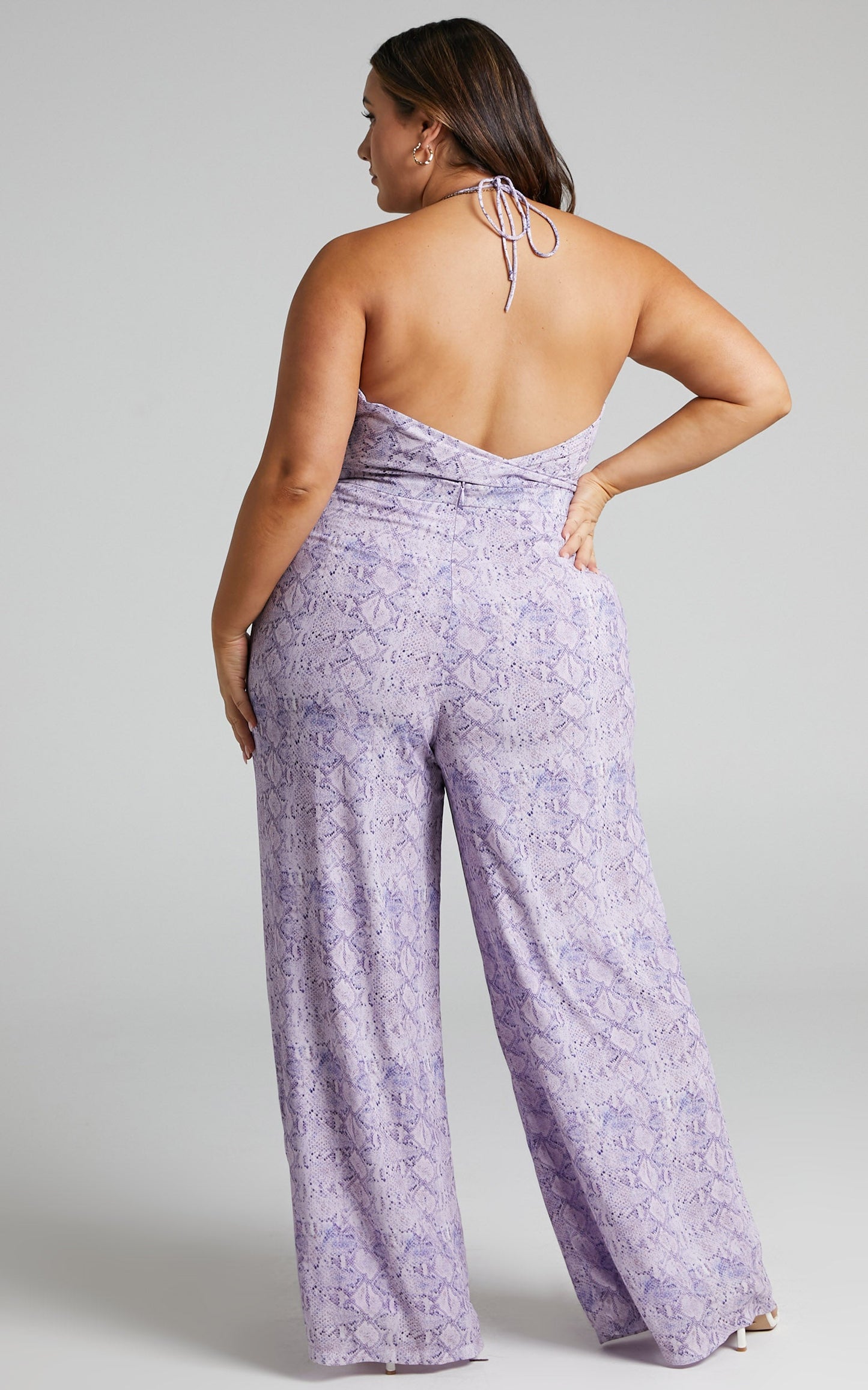 Khaji Top - Halter Scarf Bust Crop Top in Lilac Snake Print