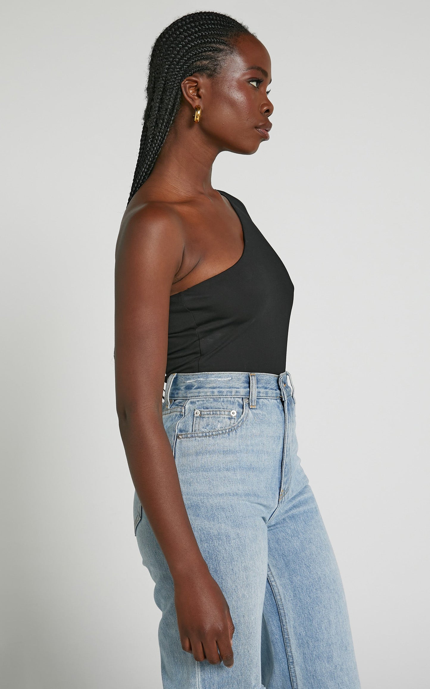 Khanley Bodysuit - One Shoulder Long Sleeve Bodysuit in Black