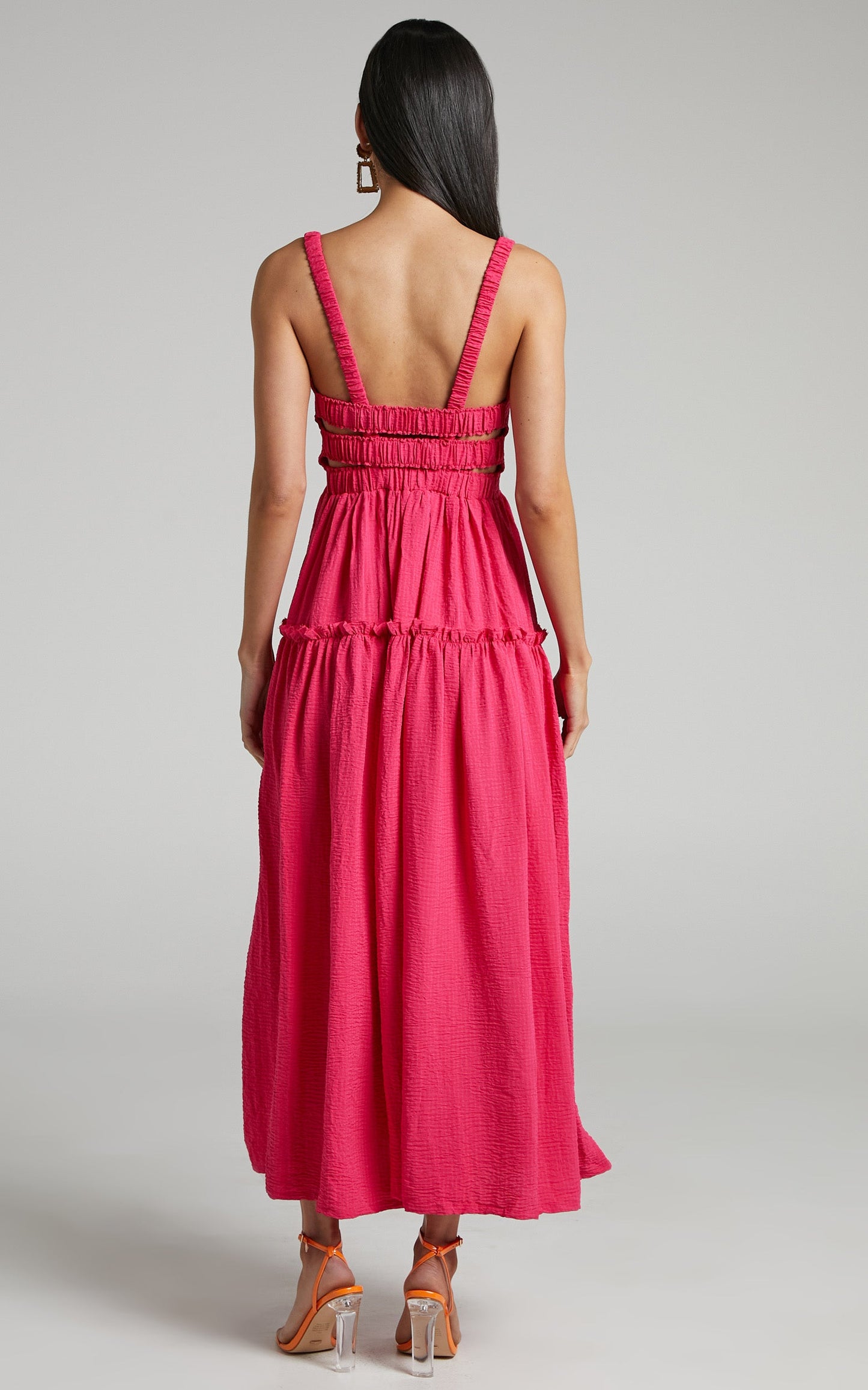 Khayeen Midi Dress - Shirred Bodice Dress in Pink