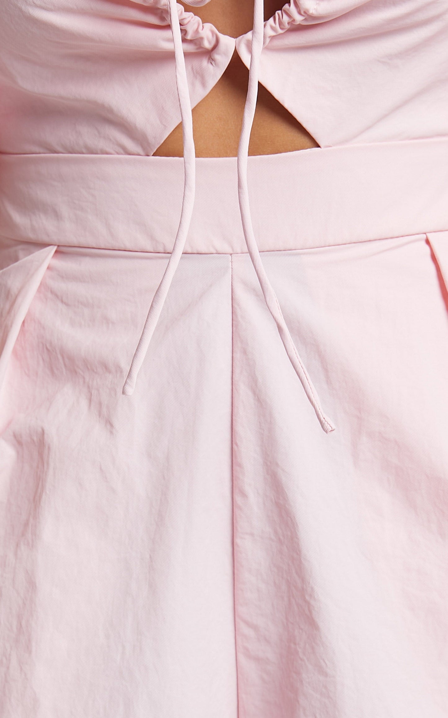 Khirara Playsuit - Tie Front Cut Out Puff Sleeve Playsuit in Ice Pink