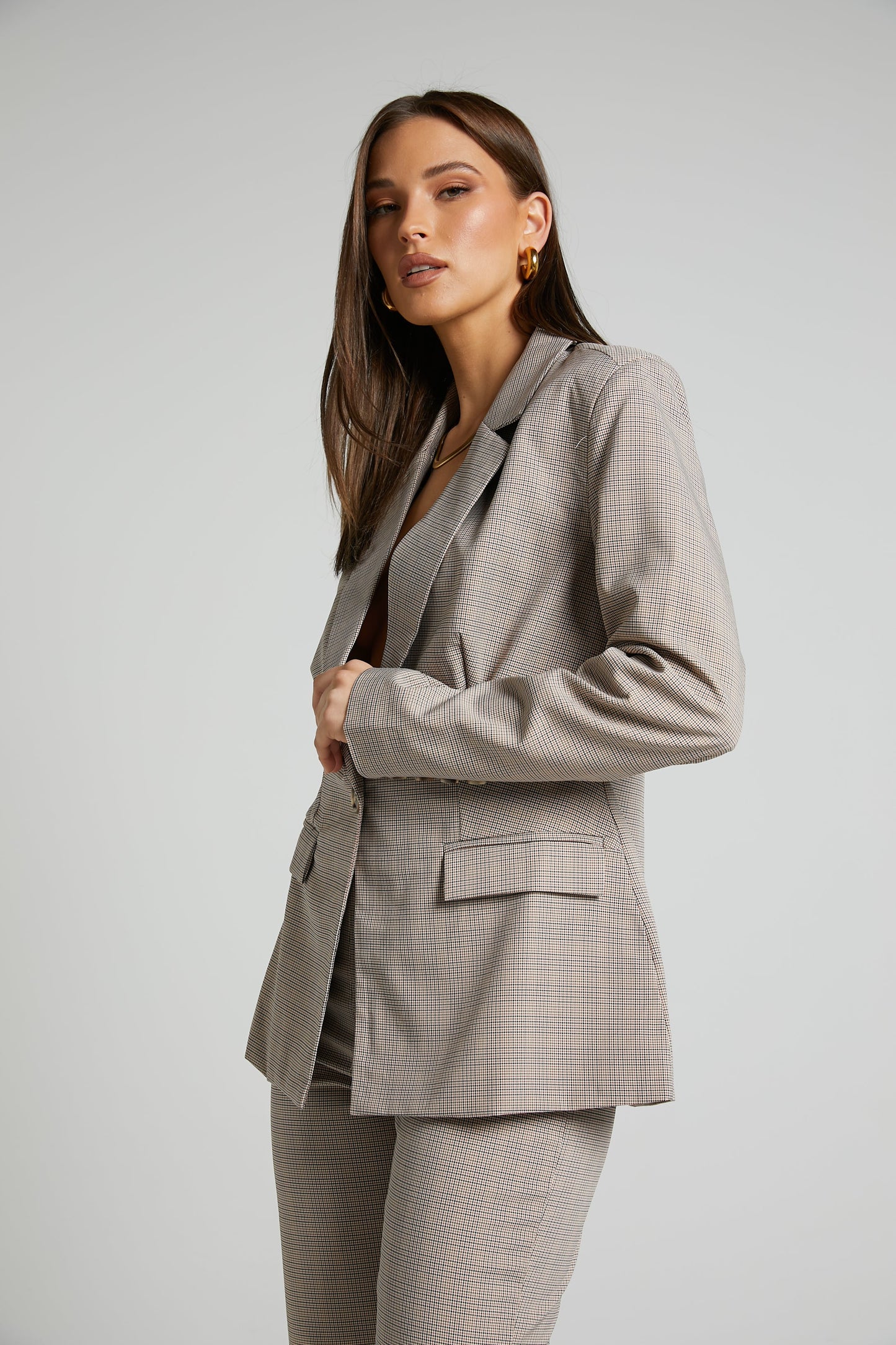 Khizza Blazer - Tailored Blazer in Brown and Pink Check