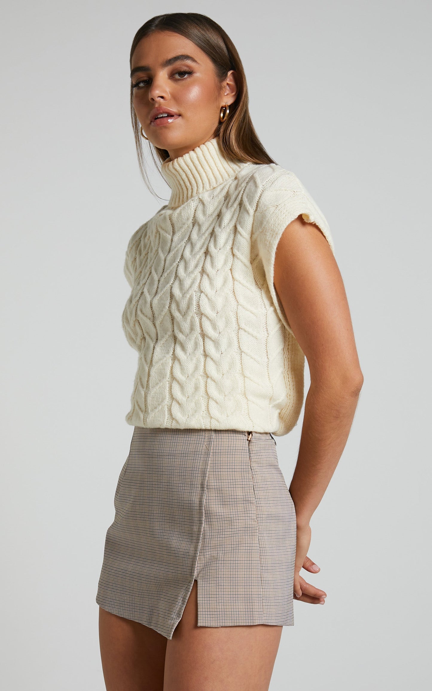 Khizza Skort - Wrap Front Skort in Brown Pink Check