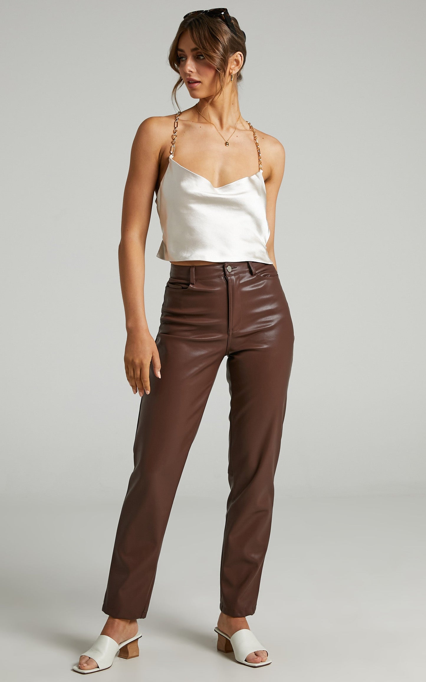 Kiara Chain Back Cowl Neck Cami in Champagne