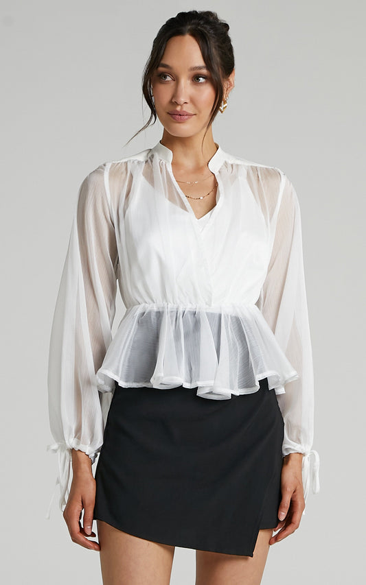 Kimmy Longsleeve Sheer Blouse in White