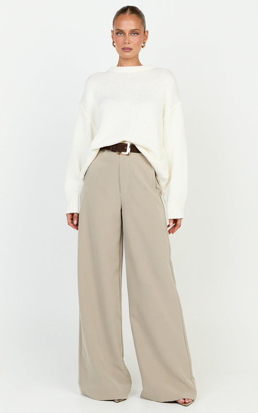 Kira Jumper - Crew Neck Oversized Knit Jumper in White