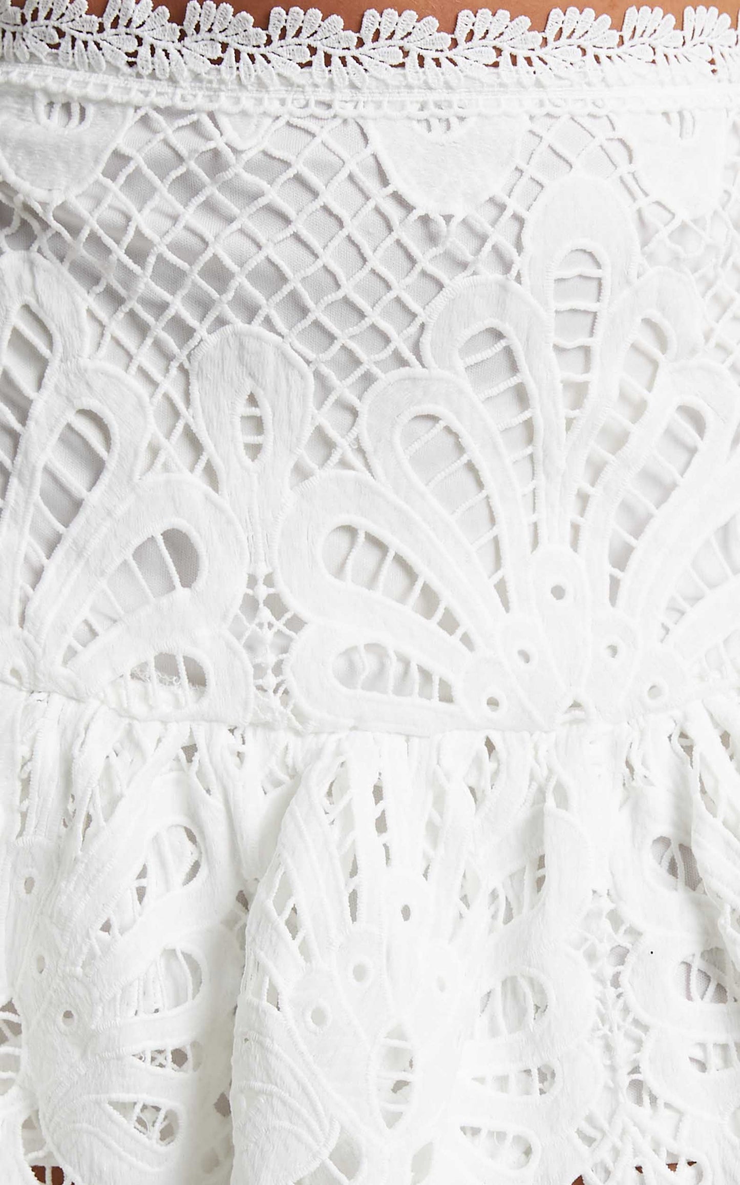 Kiss Me Softly Long Sleeve Crop Top and Mini Skirt Two Piece Set in White Lace