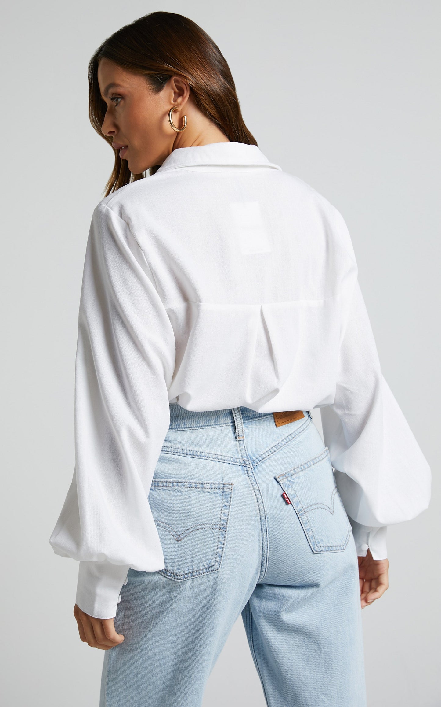 Kiva Blouse - Linen Long Sleeve Button Up Blouse in White