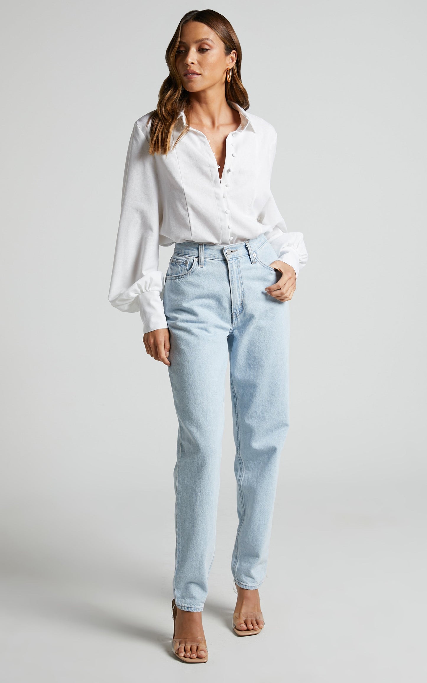 Kiva Blouse - Linen Long Sleeve Button Up Blouse in White
