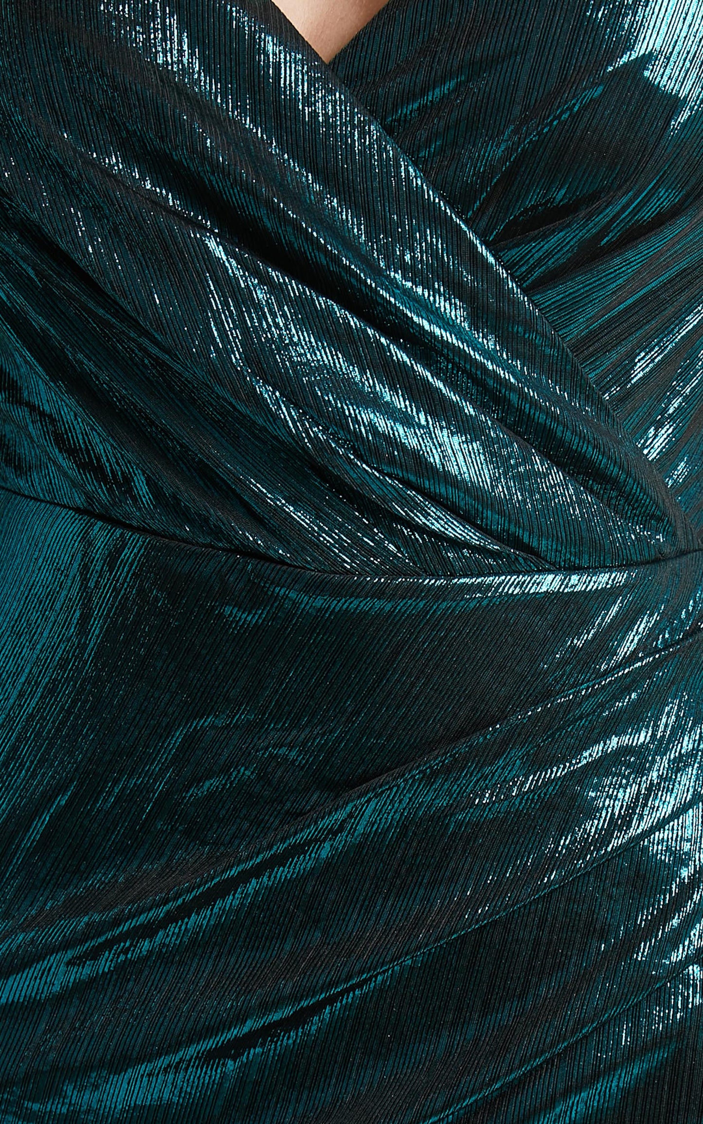 Kiyra Midi Dress - Metallic Jersey Chain Strap V Neck Dress in Teal