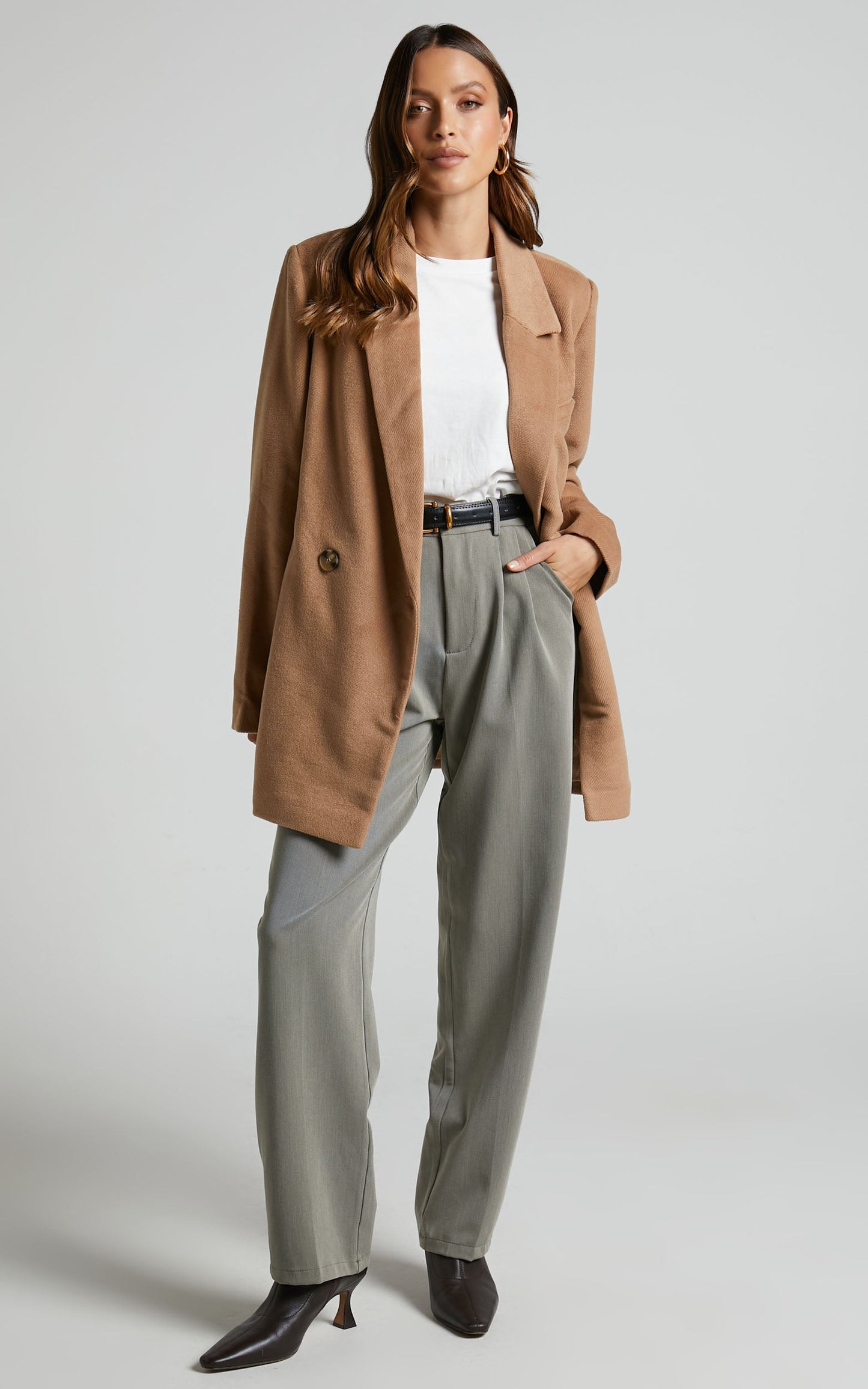 Kora Coat - Oversized Button Up Coat in Camel