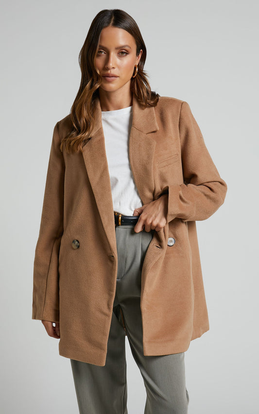 Kora Coat - Oversized Button Up Coat in Camel