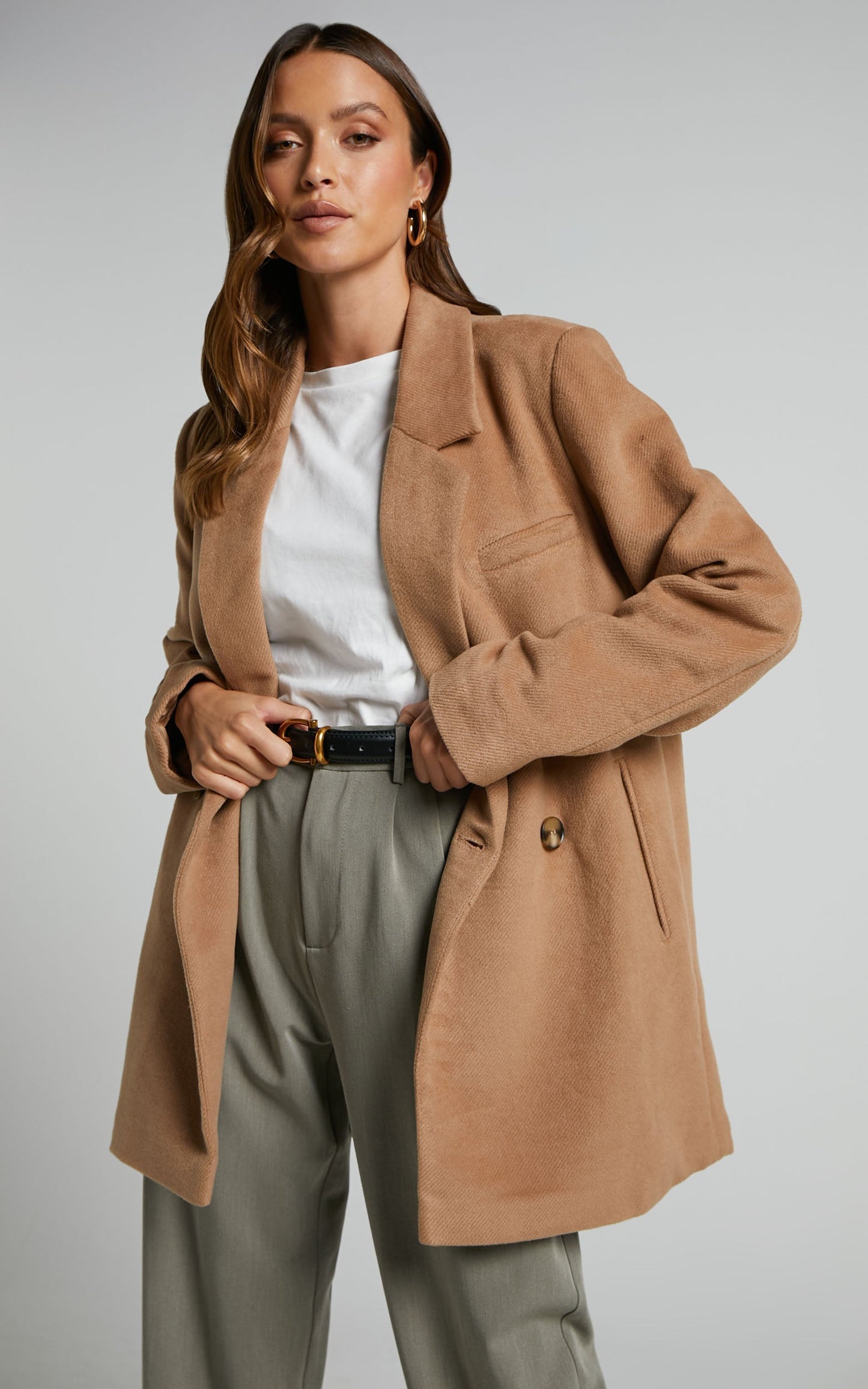 Kora Coat - Oversized Button Up Coat in Camel