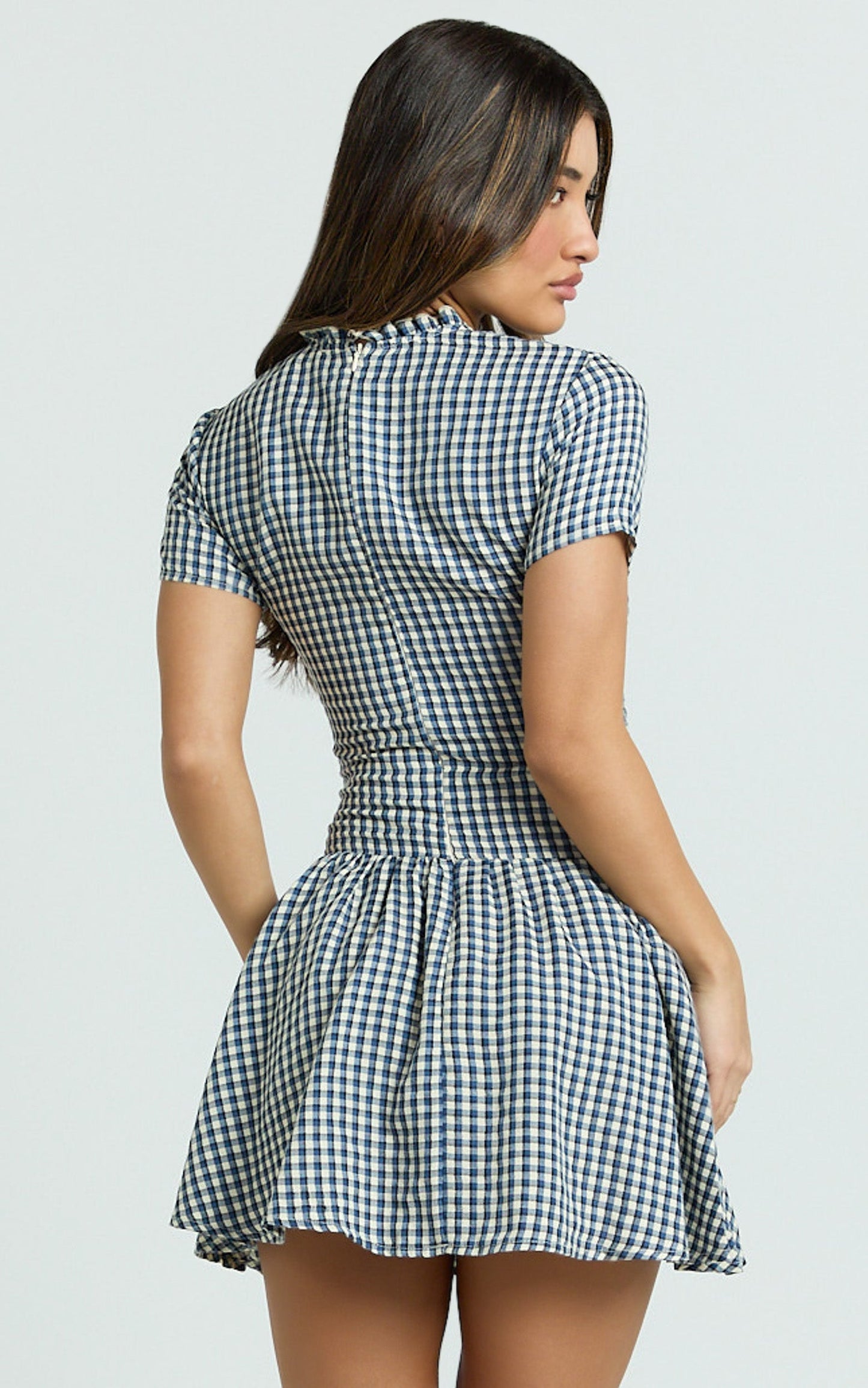 Kristen Mini Dress - Short Sleeve Smocked T-Shirt Dress in Navy