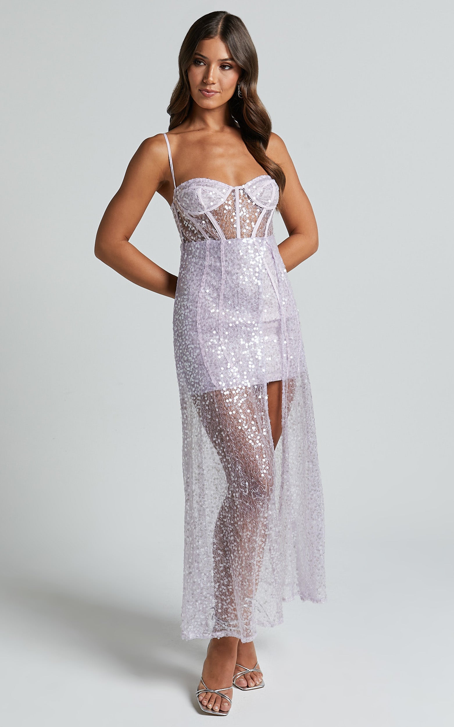 Kristie Maxi Dress - Strapless Glitter Sequin Maxi Gown in Lilac