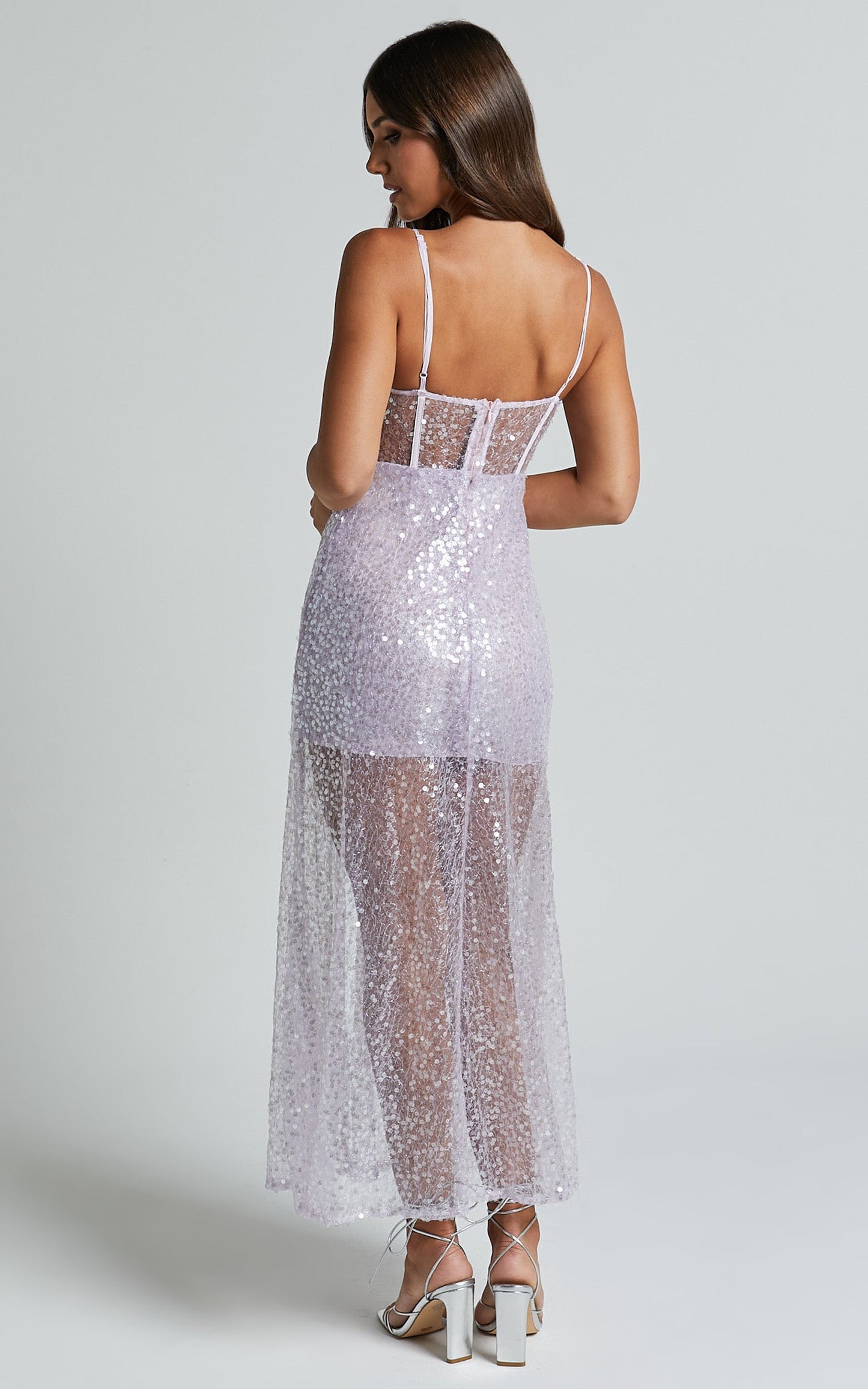 Kristie Maxi Dress - Strapless Glitter Sequin Maxi Gown in Lilac
