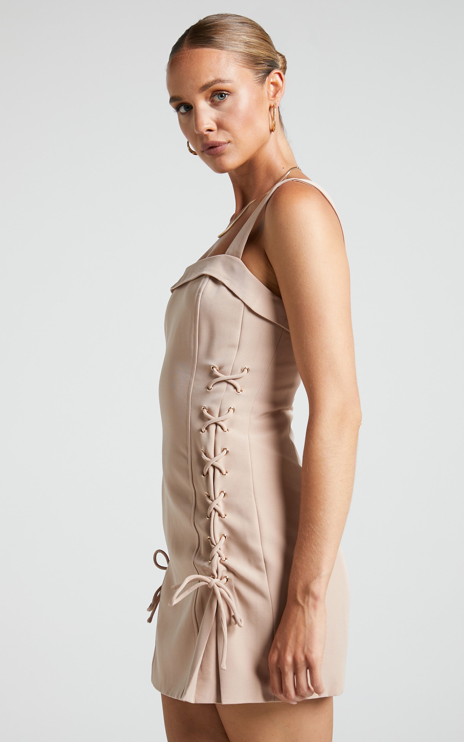 Kristitah Mini Dress - Lace Up Dress in Natural