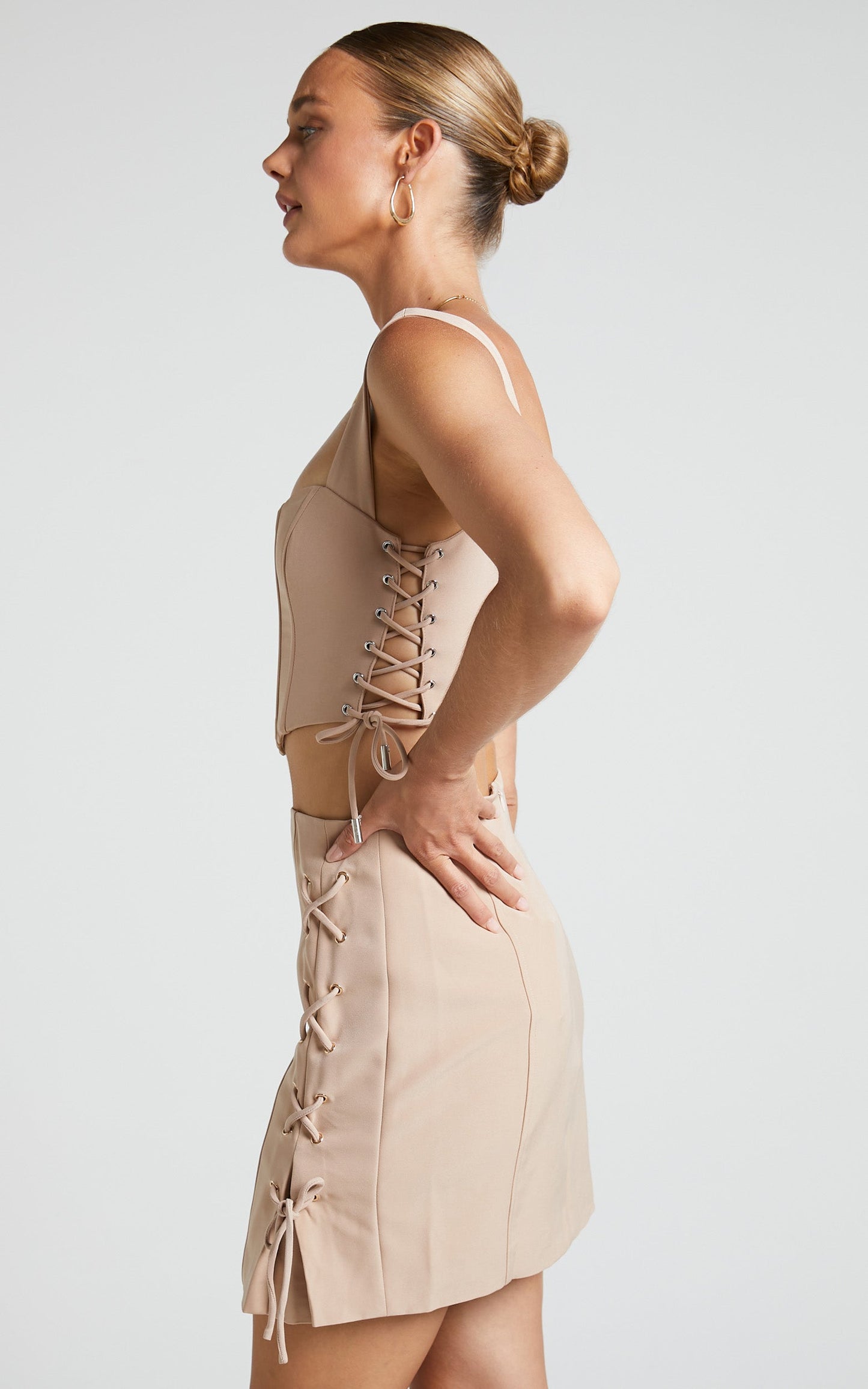 Kristitah Mini Skirt - Lace Up Skirt in Natural