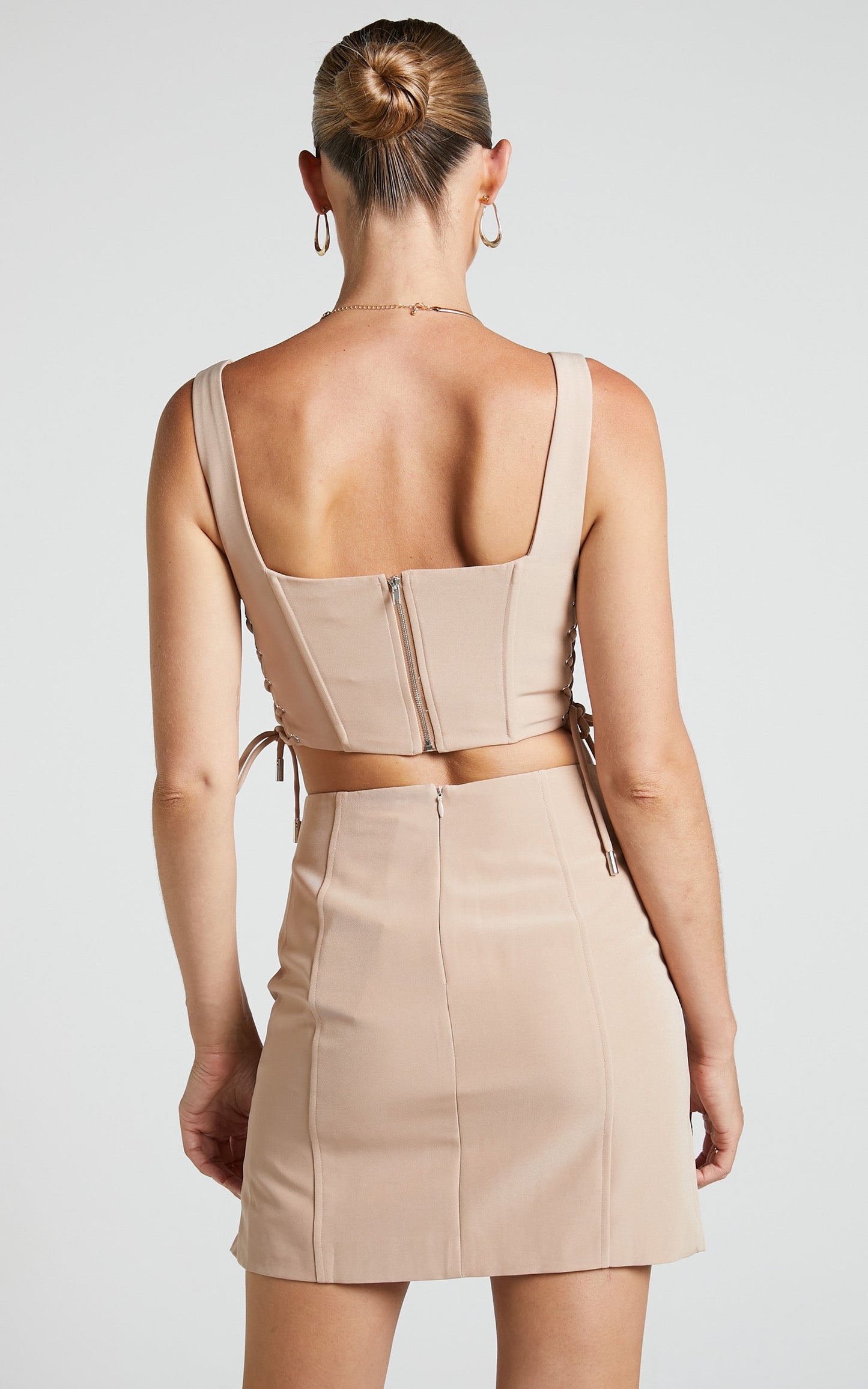 Kristitah Mini Skirt - Lace Up Skirt in Natural