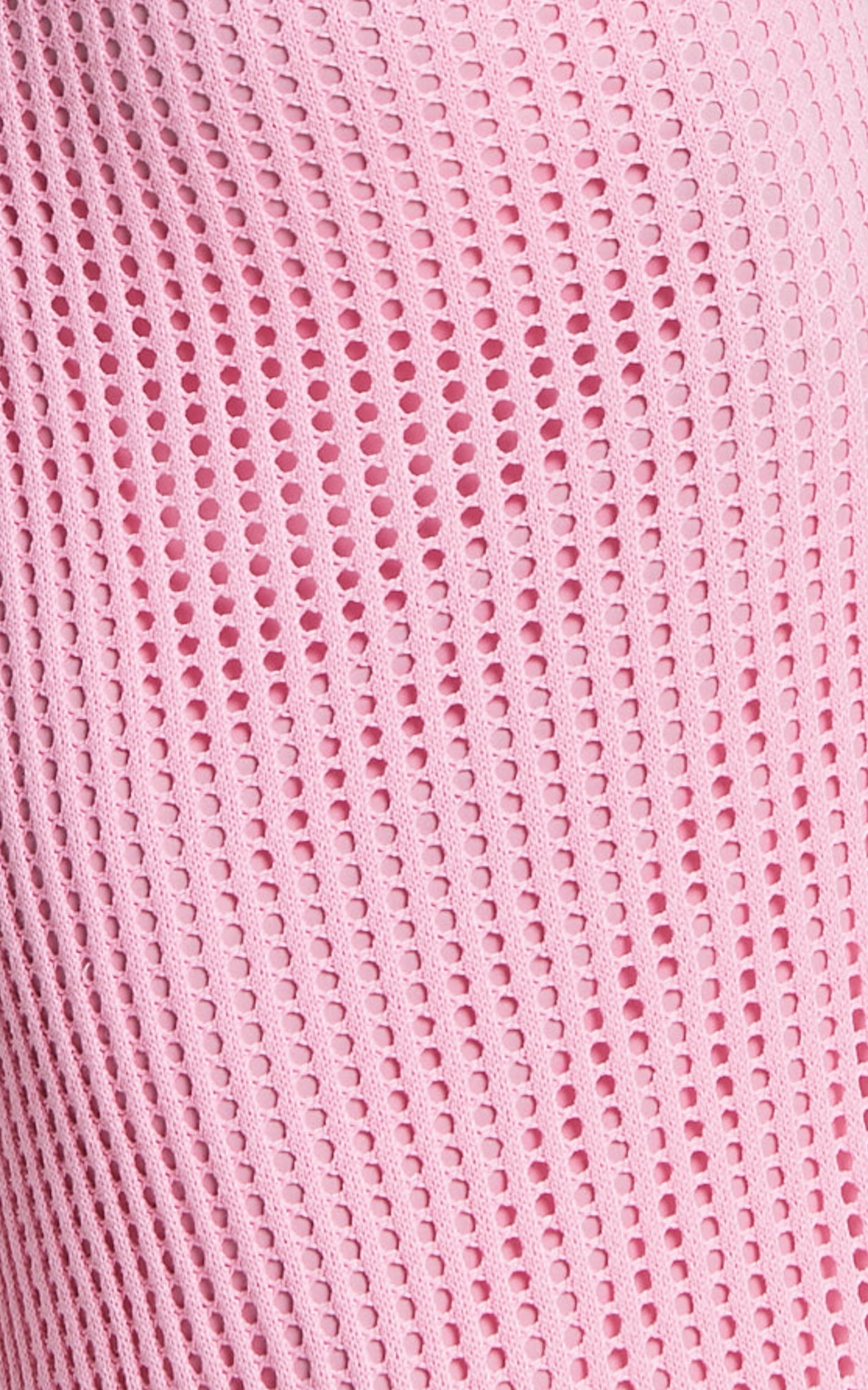 Kristy Midi Dress - Crew Neck Crochet Knitted Midi Dress in Pink