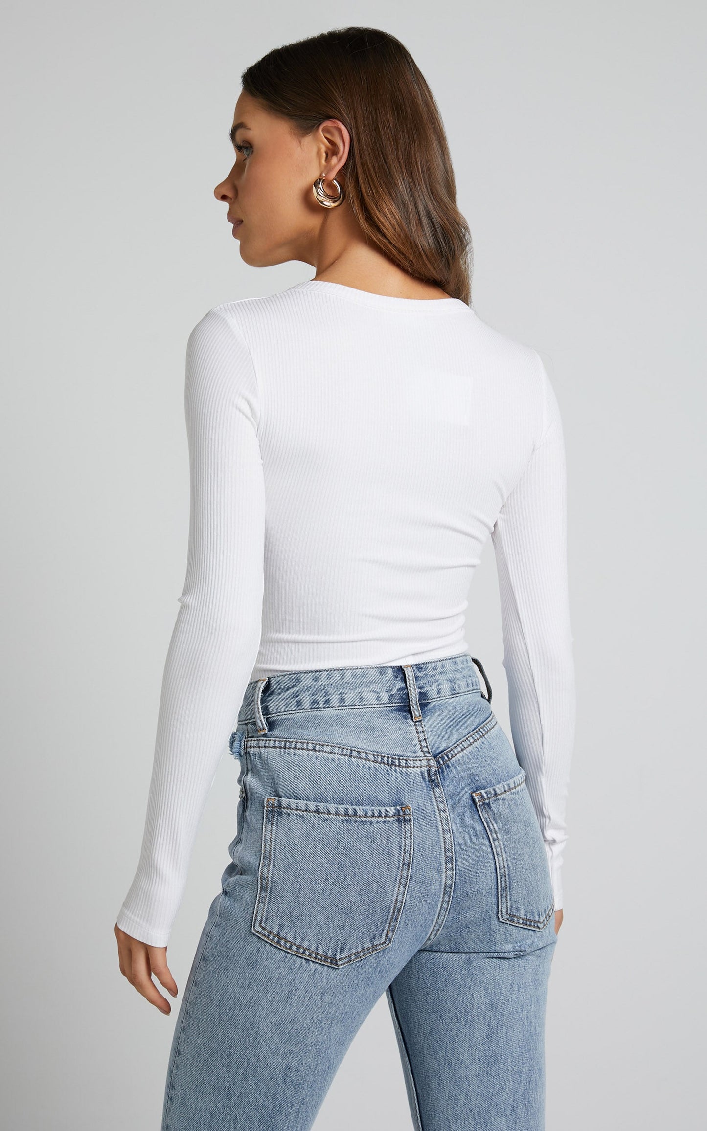 Krysta Top - Long Sleeve Scoop Neck Top in White