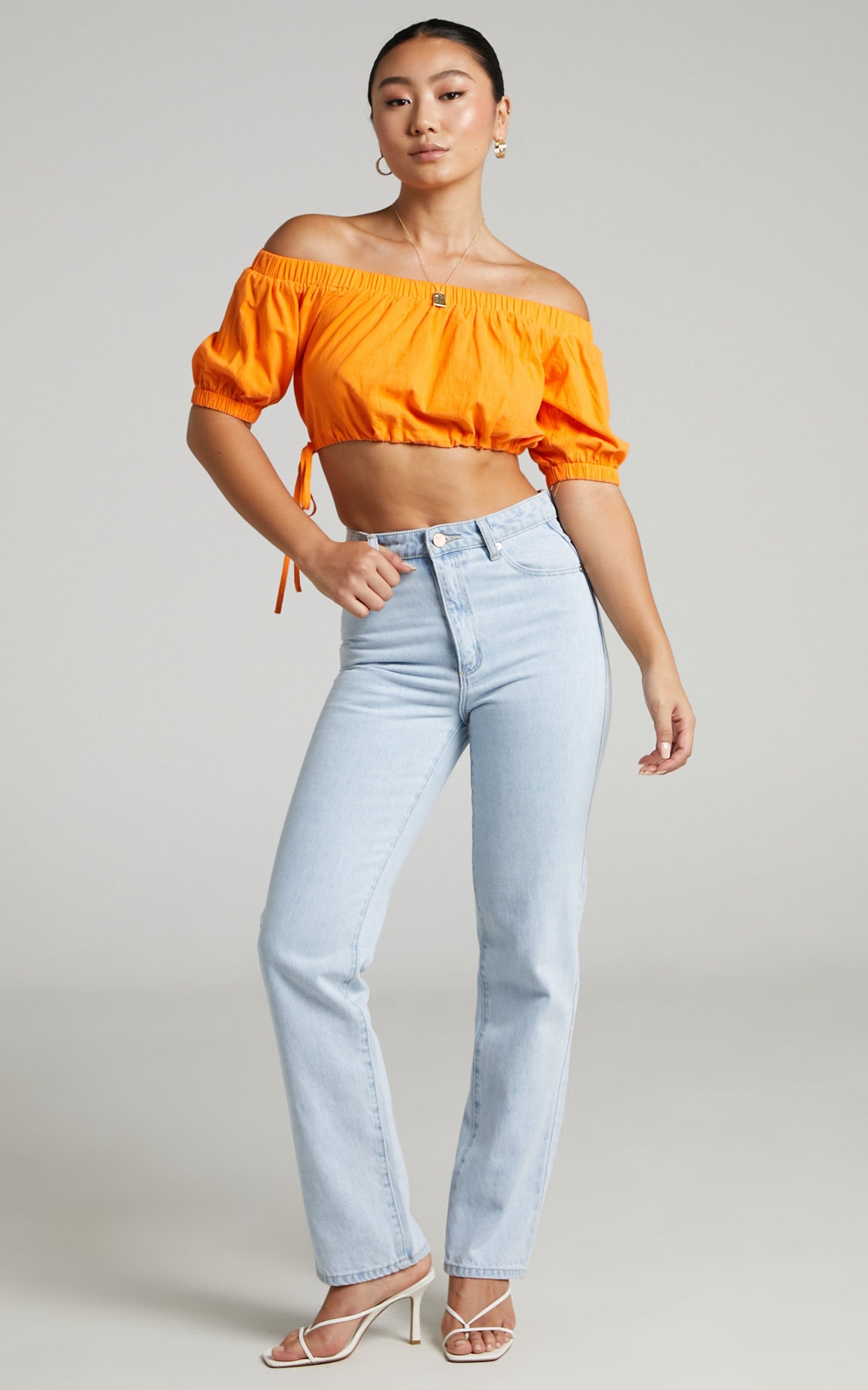 Leora Top - Off Shoulder Crop Top in Orange