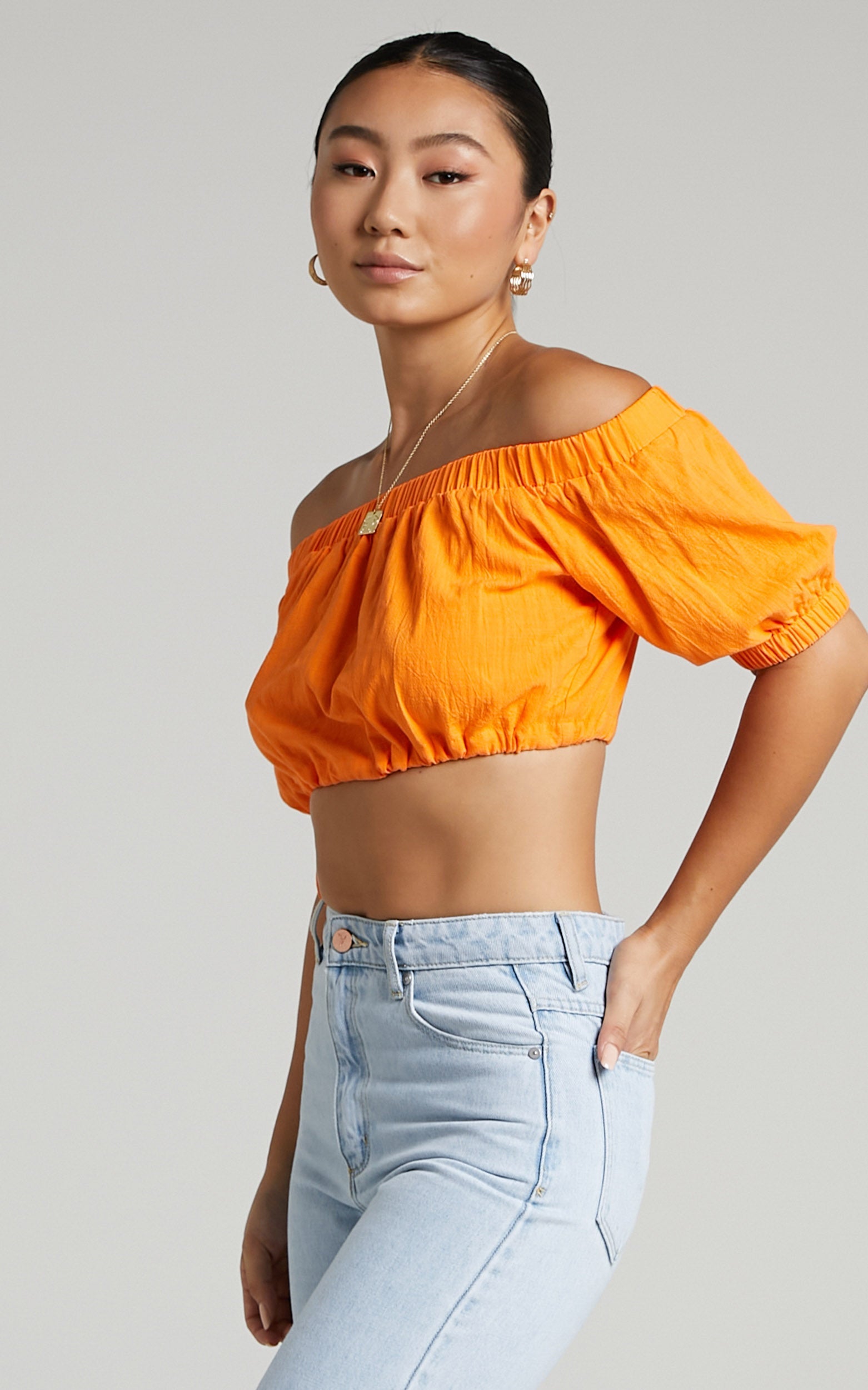 Leora Top - Off Shoulder Crop Top in Orange