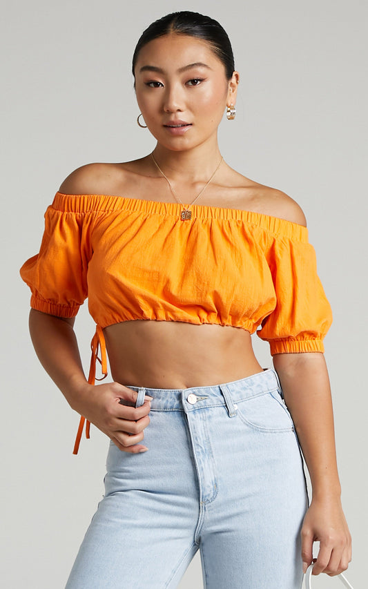 Leora Top - Off Shoulder Crop Top in Orange
