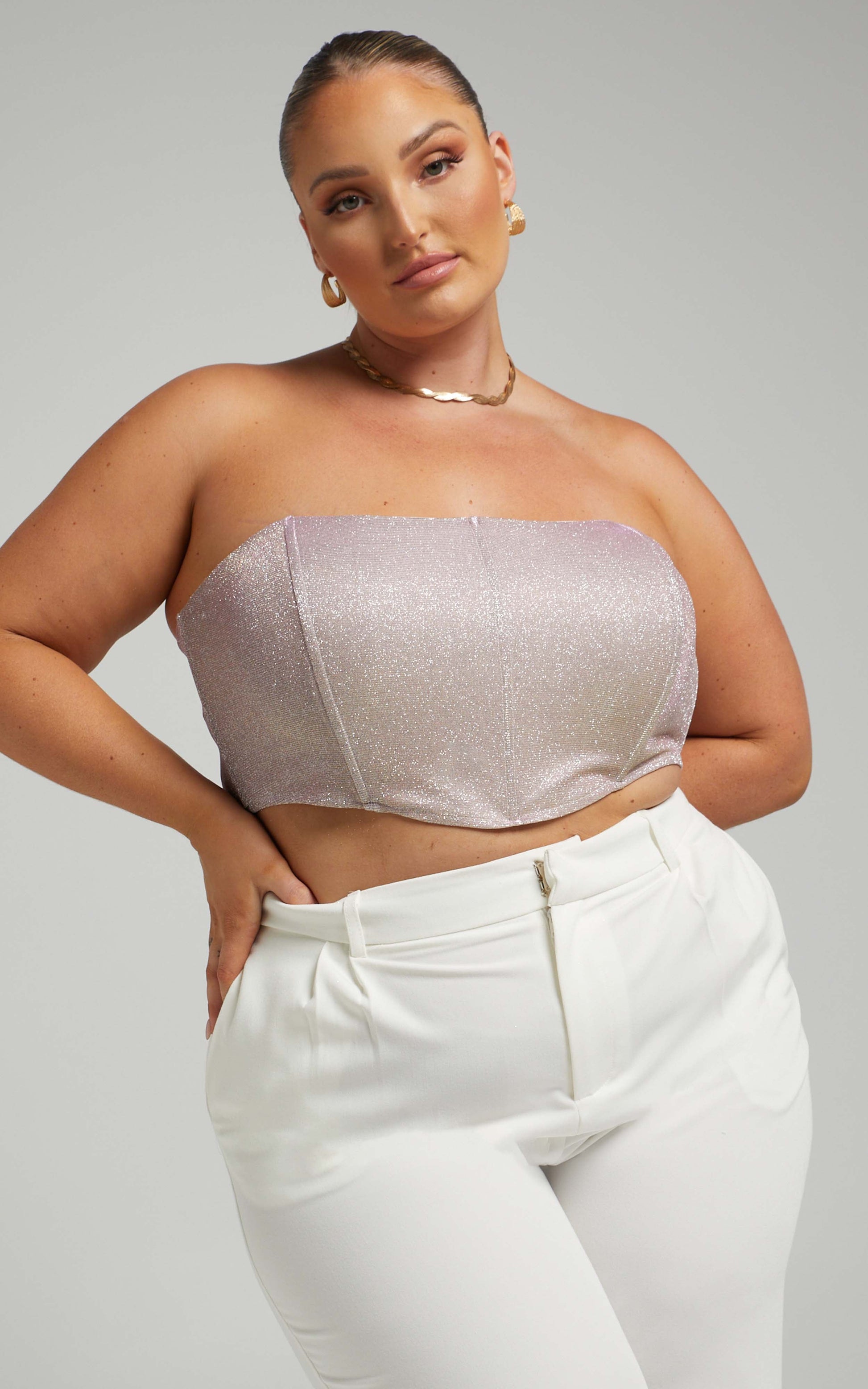 Agatha strapless corset top in Glitter Pink
