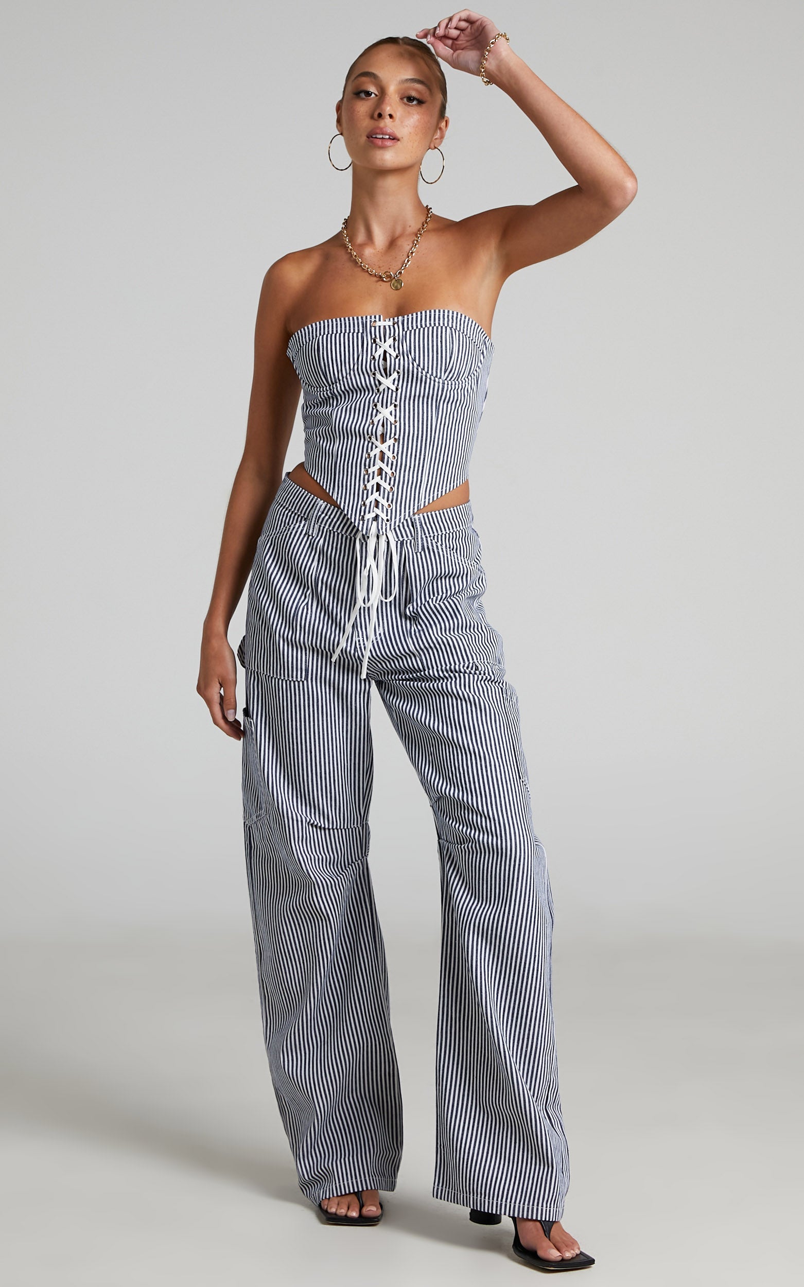 LIONESS - Miami Vice Pant in Navy Pinstripe