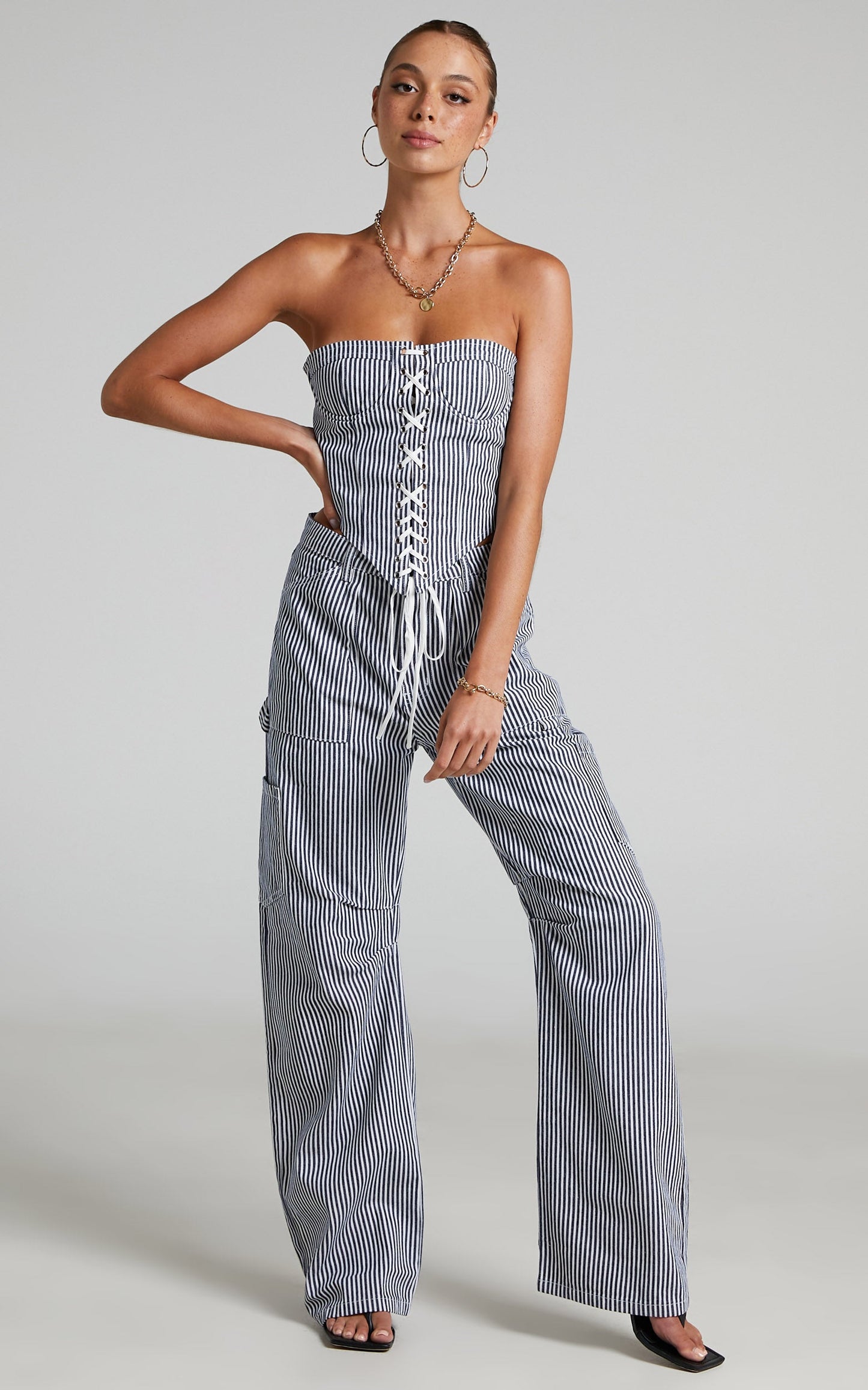 LIONESS - Miami Vice Pant in Navy Pinstripe