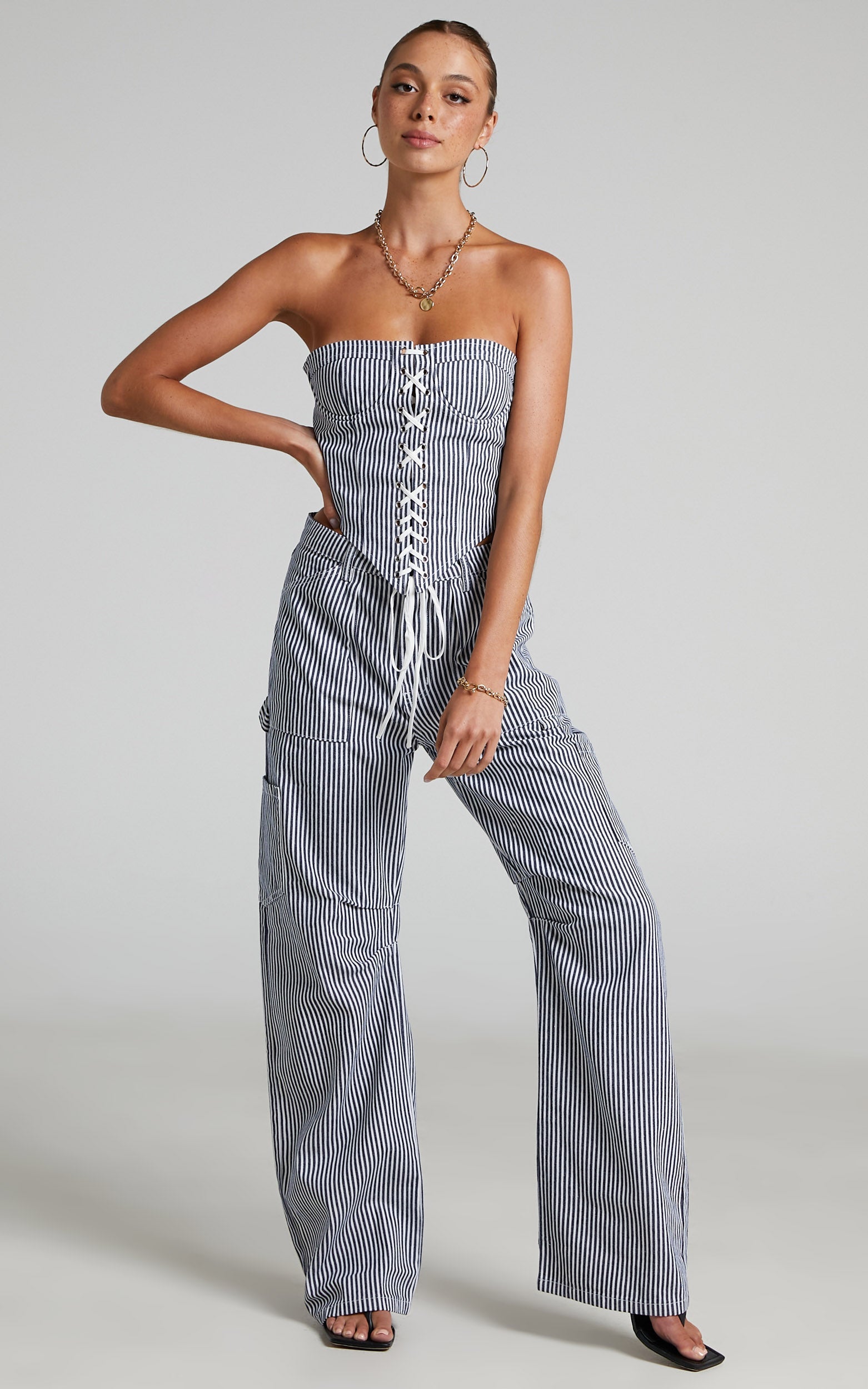 LIONESS - Miami Vice Pant in Navy Pinstripe