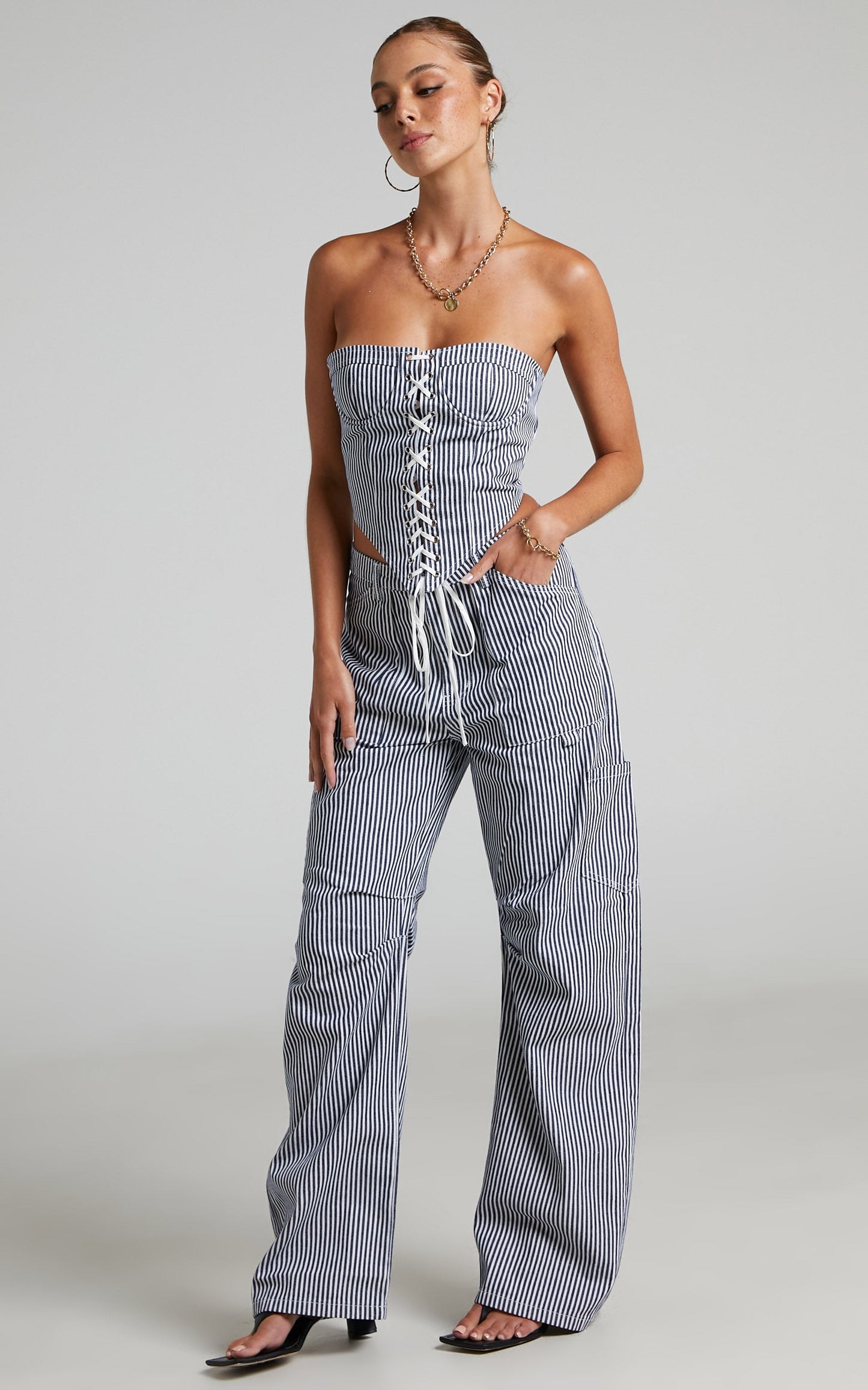 LIONESS - Miami Vice Pant in Navy Pinstripe