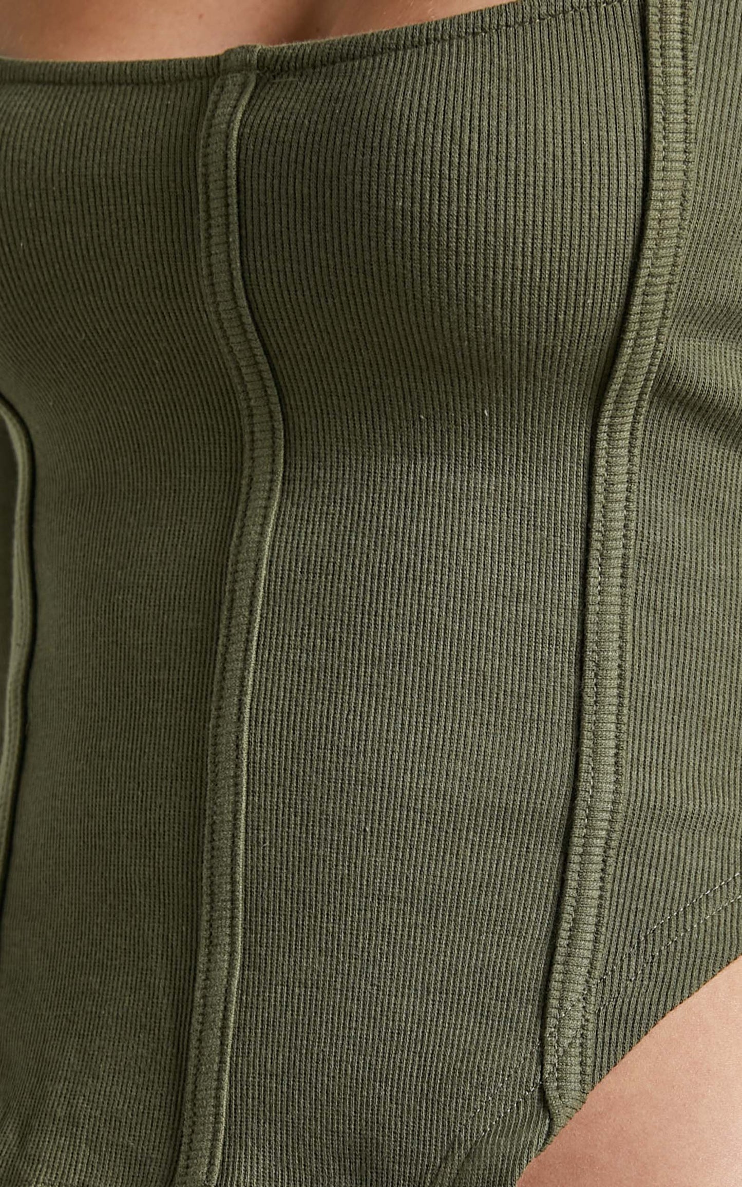 Laduree Top - Long Sleeve Corset Crop Top in Khaki