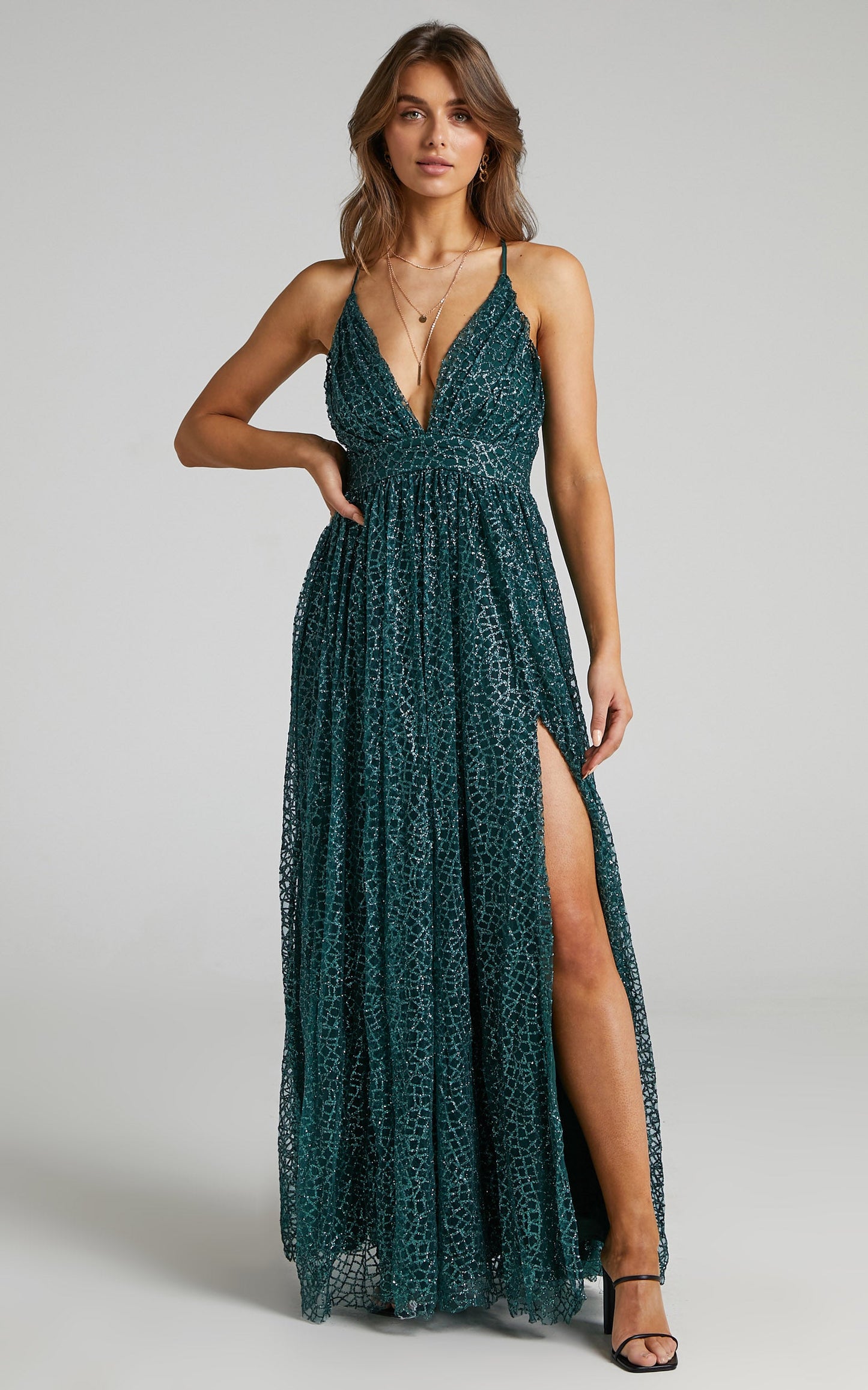 Lady Godiva Dress in Emerald Glitter Tulle