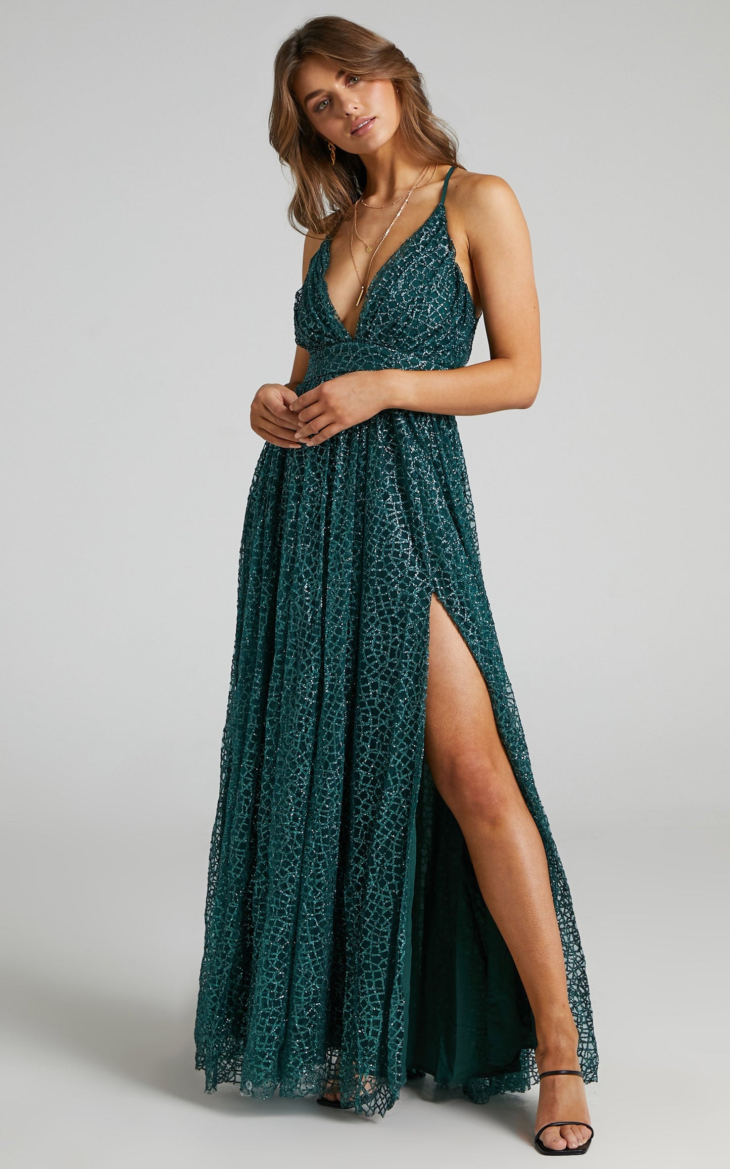 Lady Godiva Dress in Emerald Glitter Tulle