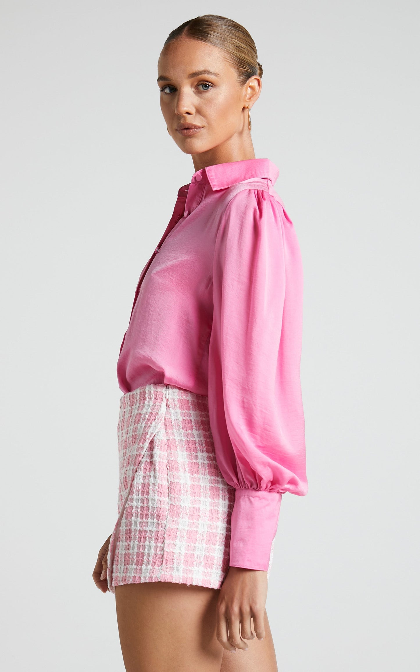 Lafiel Shirt - Collared Long Sleeve Button Up Shirt in Hot Pink