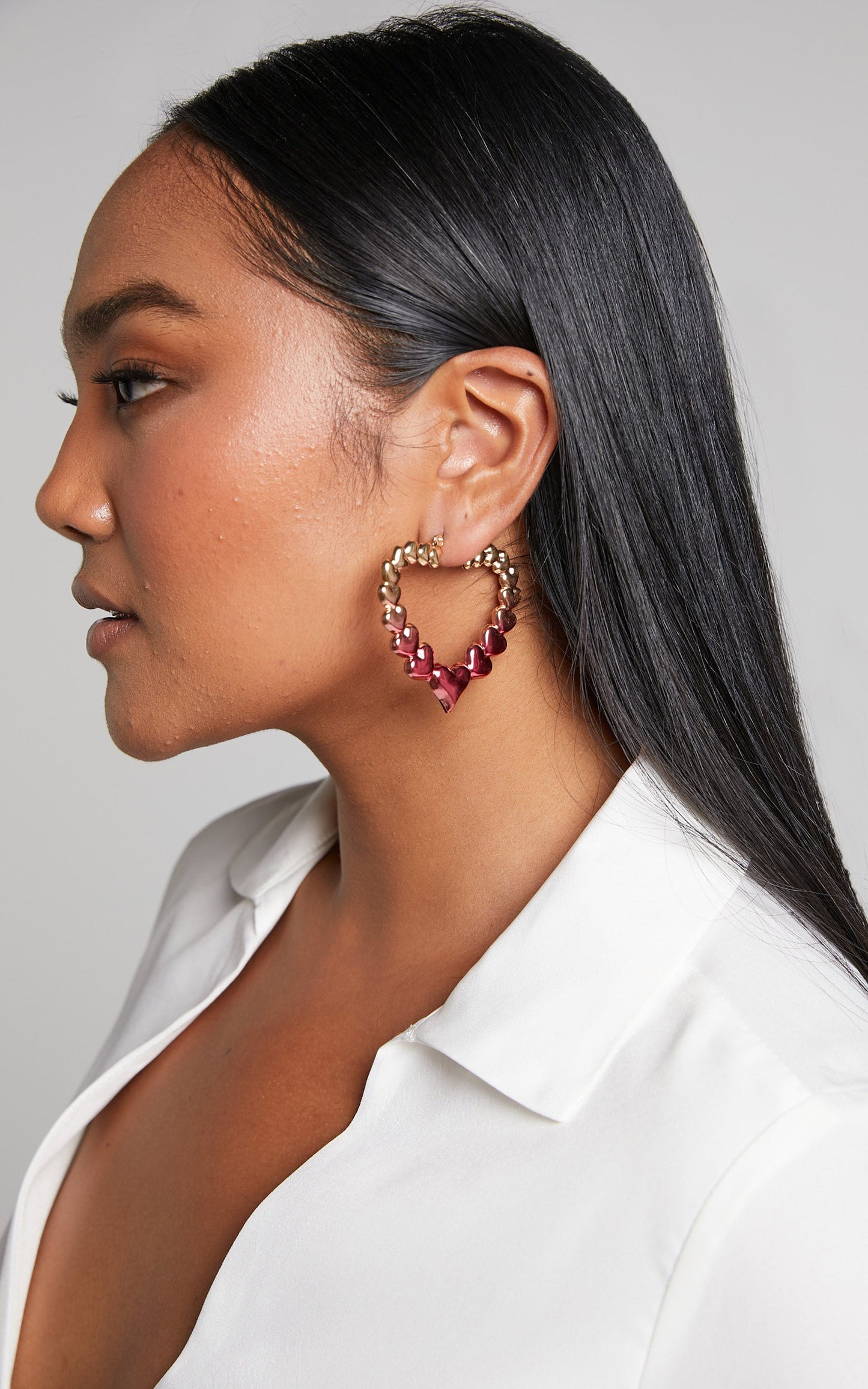 Lancelot Multi Love Heart Hoop Earrings in Gold / Pink