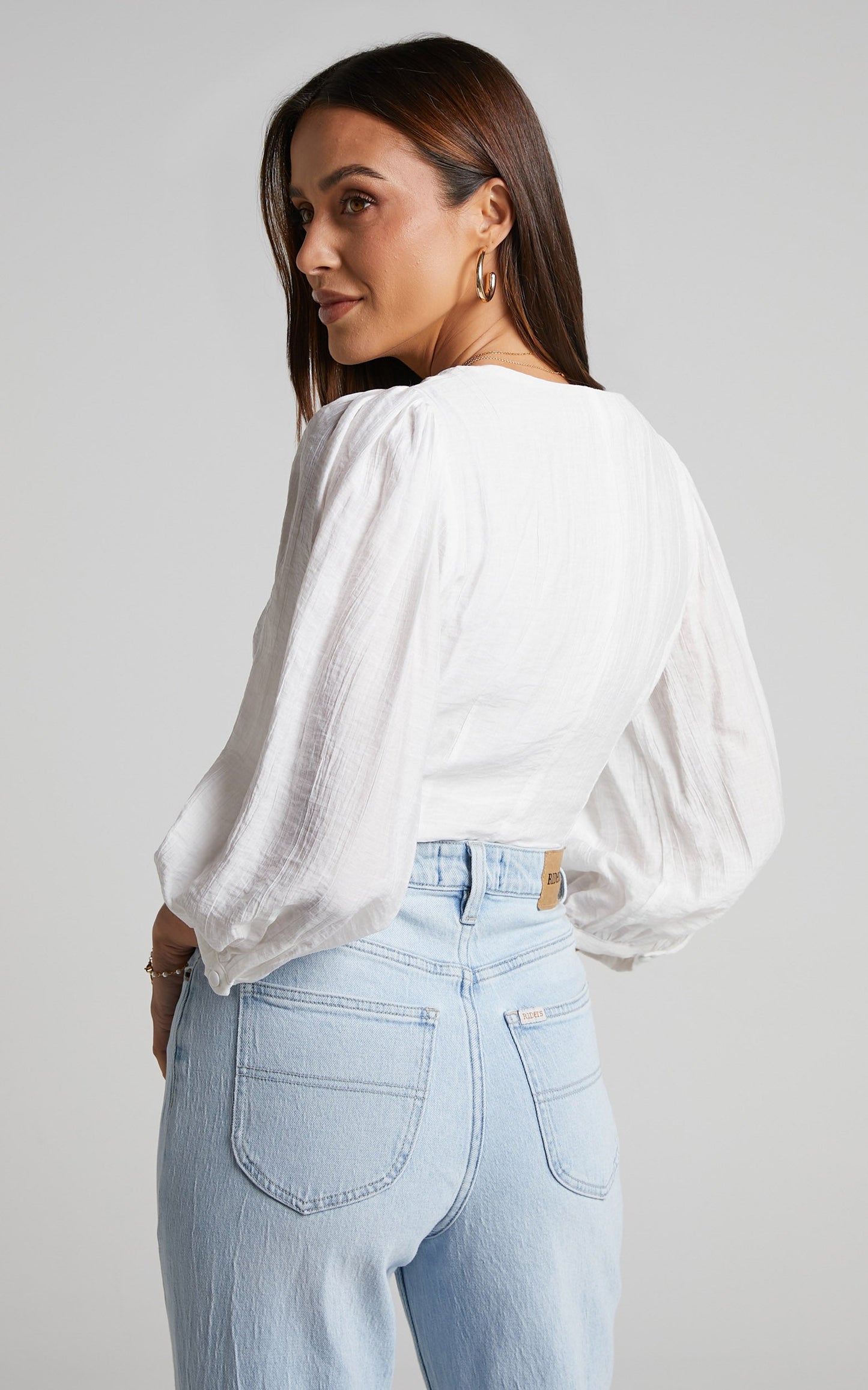Lancey Top - Long Sleeve Plunge Crop Top in White