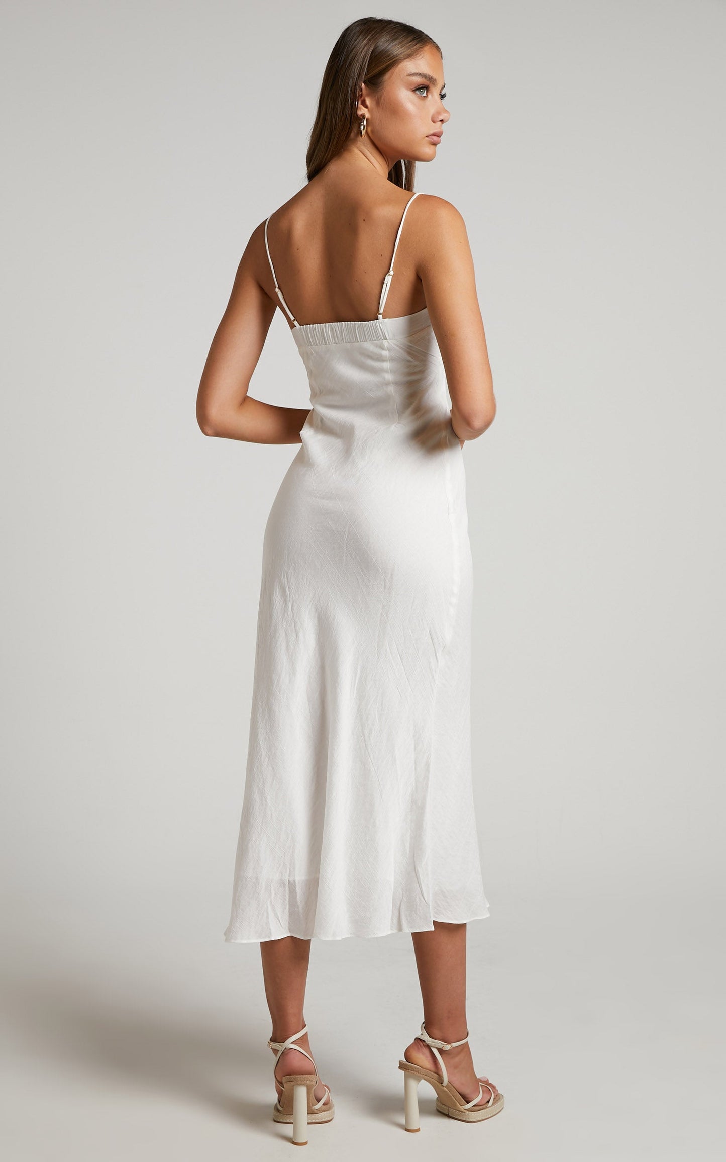 Lancey Midi Dress - Ruched Bust Tie Front Dress in White