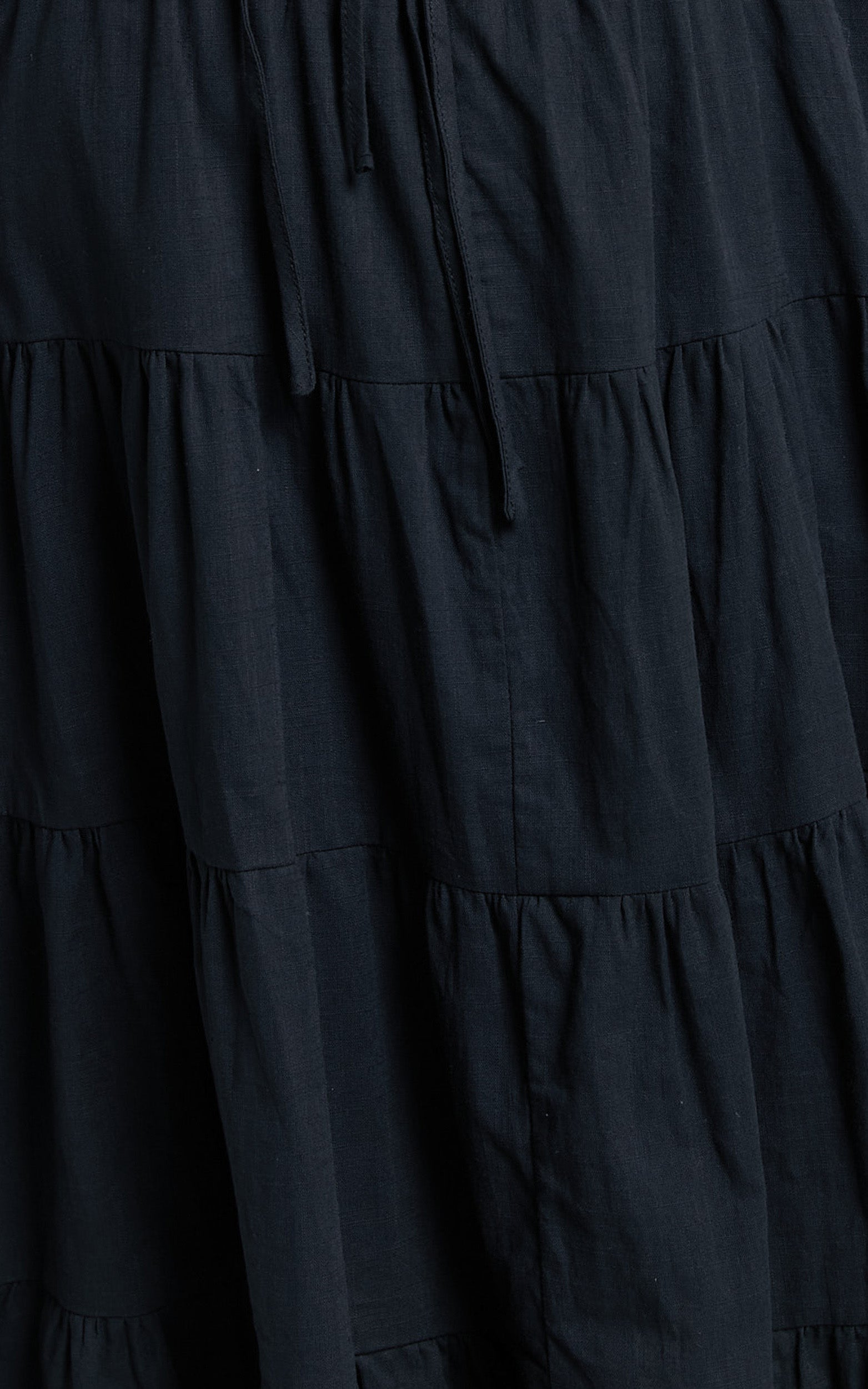 Landon Midi Dress - Deep V Neck Tiered Dress in Black