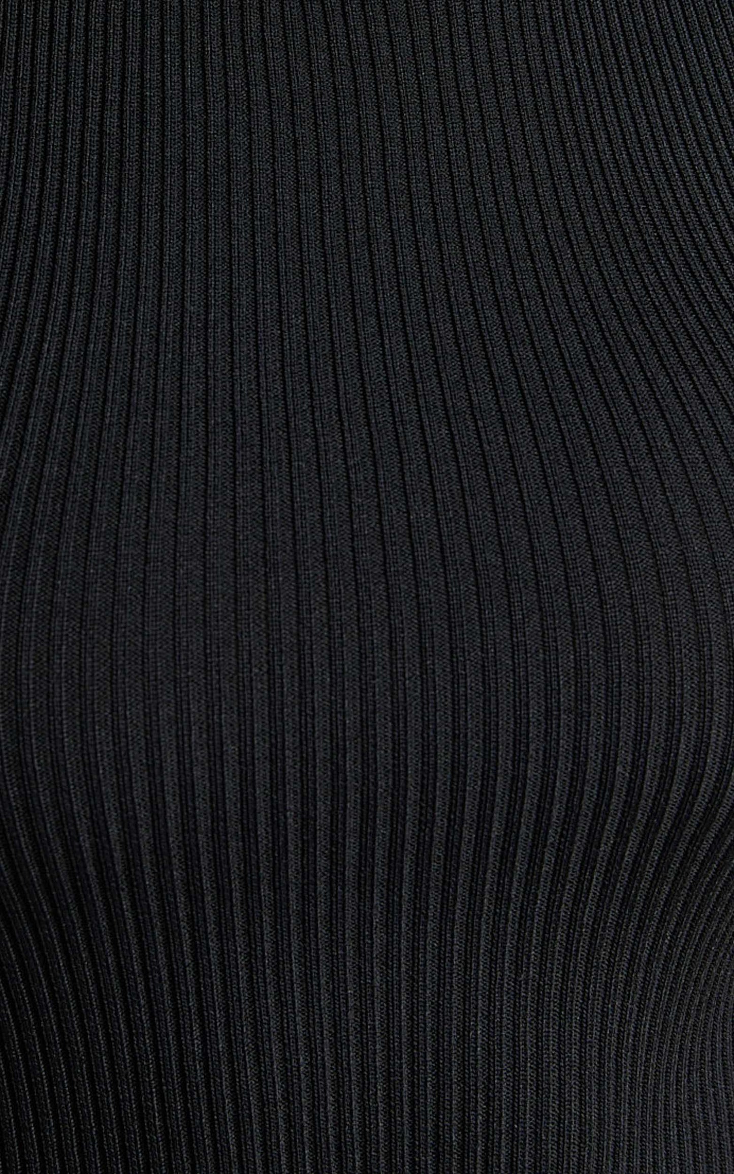 Lanie Midi Dress - Knitted Crew Neck Short Sleeve Dress in Black