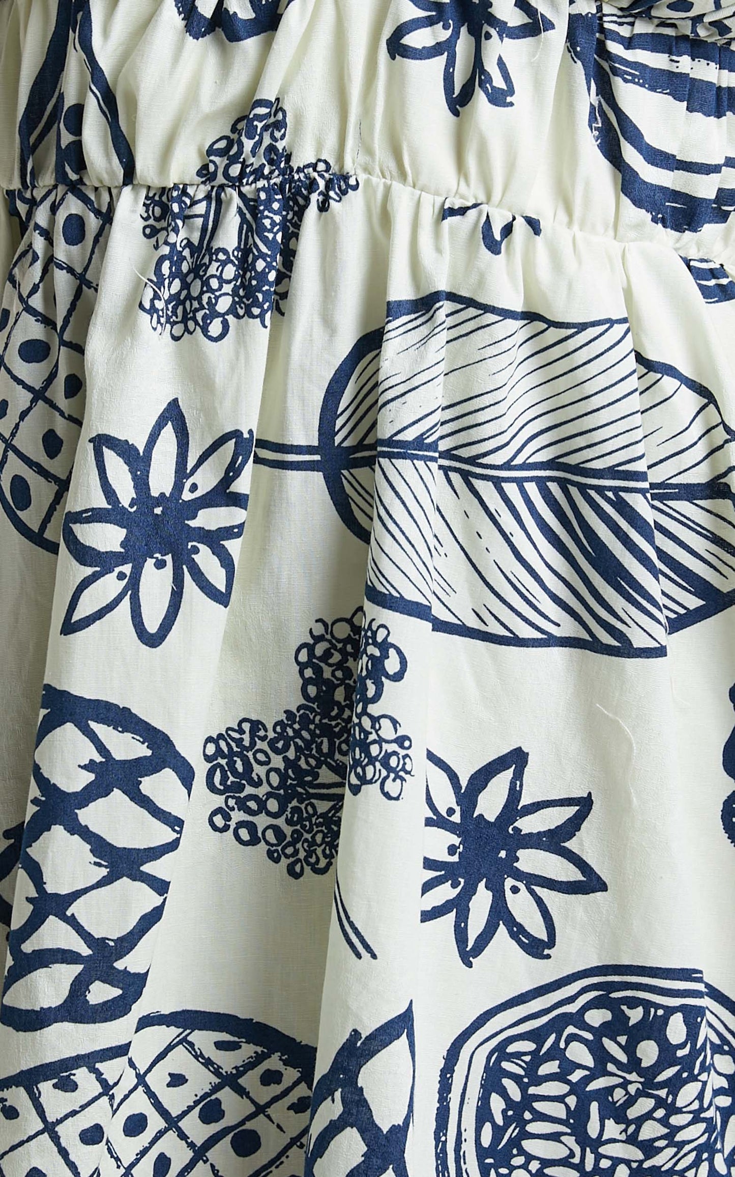 Lanny Mini Dress - Plunge Neck Puff Sleeve Dress in Navy Fruity Print