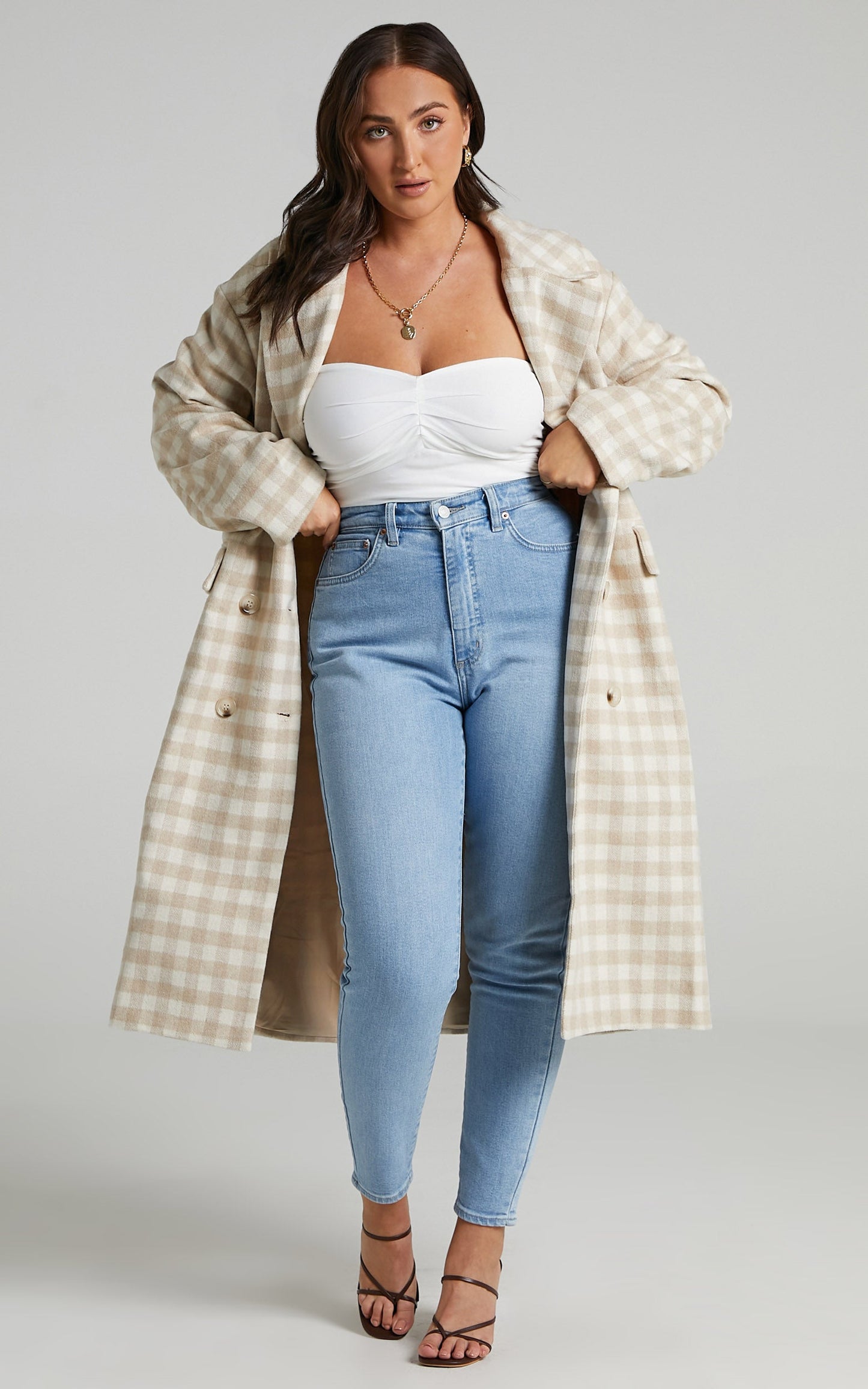 Lantana Coat in Beige Check