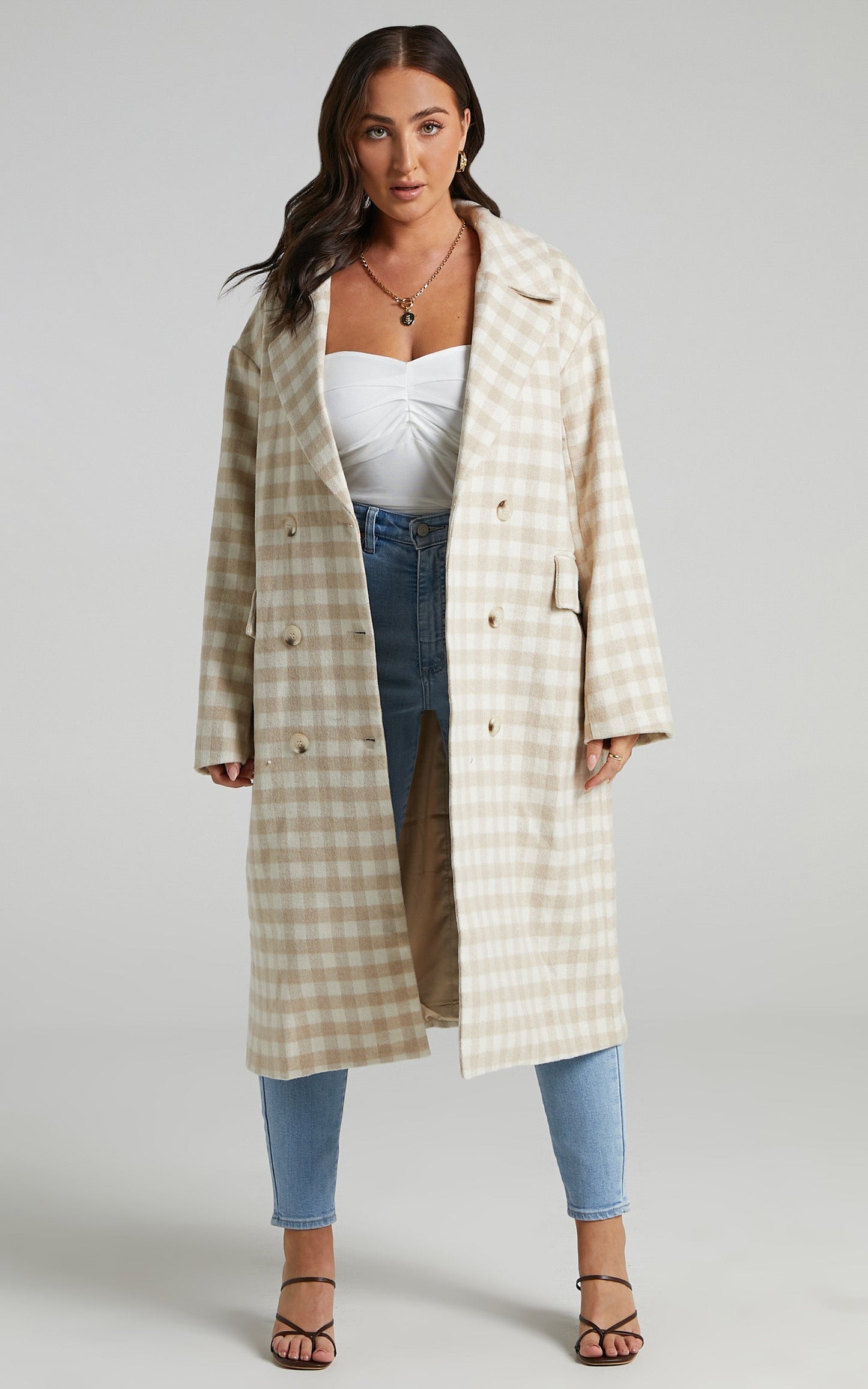 Lantana Coat in Beige Check