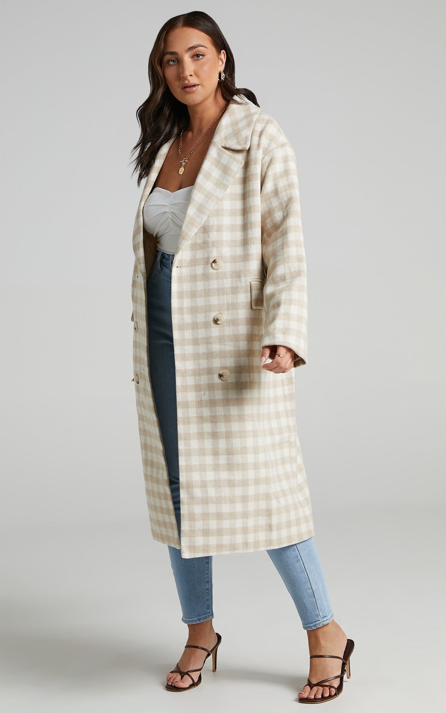 Lantana Coat in Beige Check