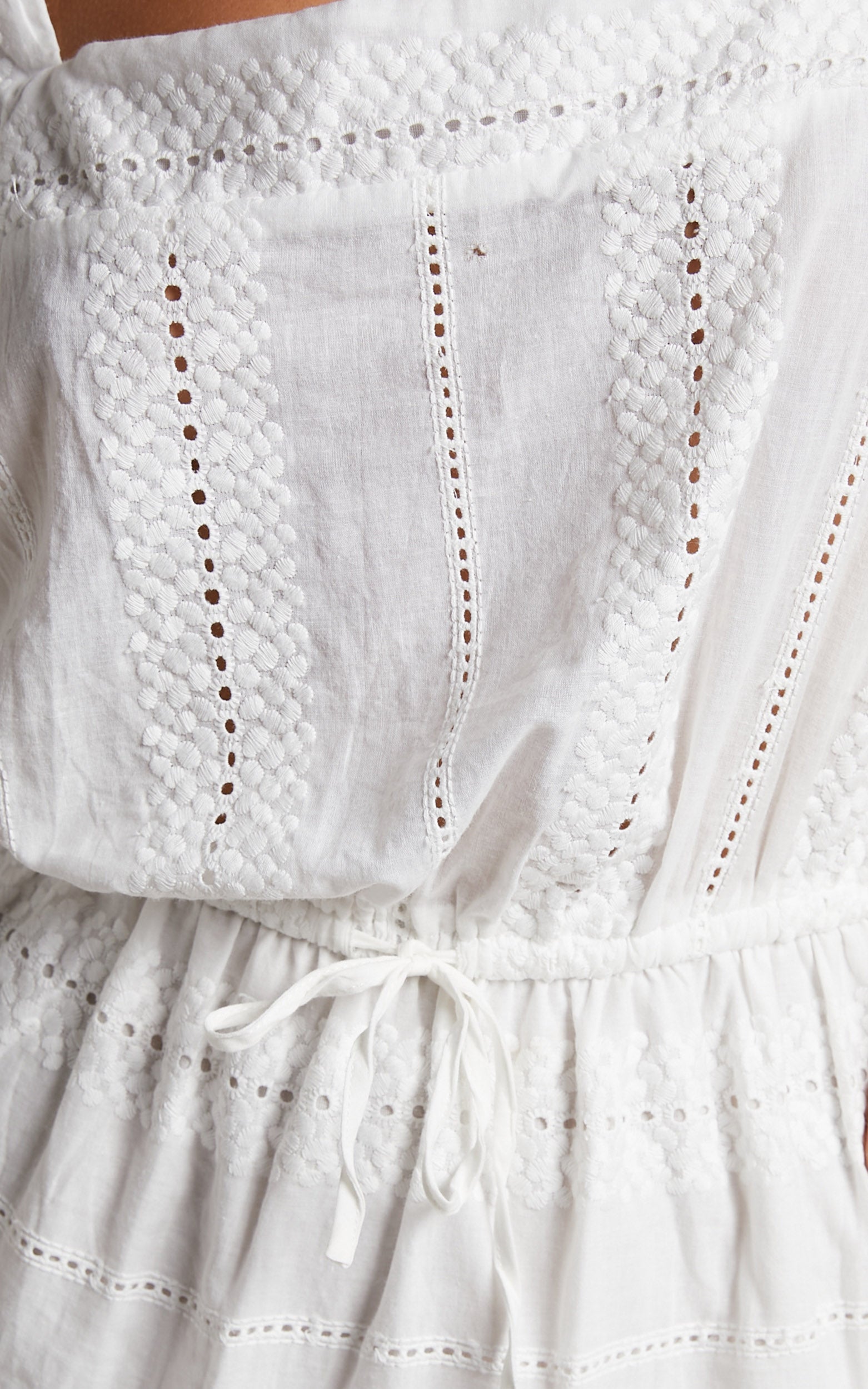 Lanzy Broderie Twist Front Crop Top and Mini Skirt Two Piece Set in White